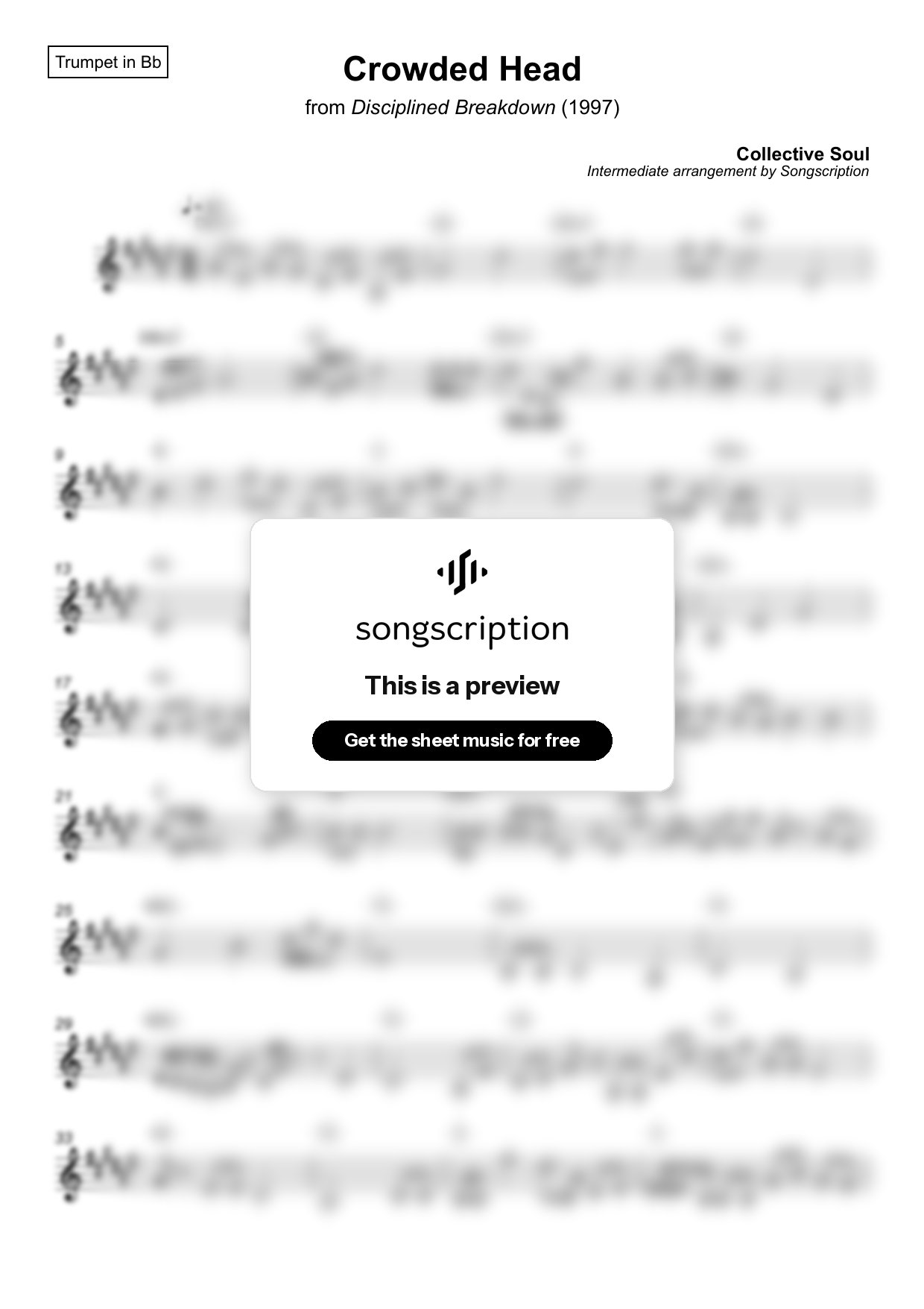 Intermediate Trumpet Sheet Music for "Crowded Head" by Collective Soul