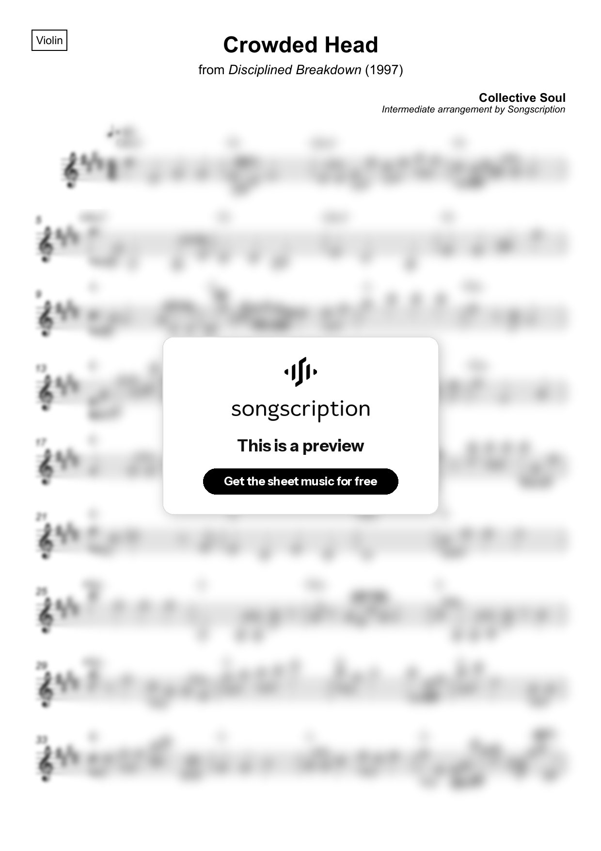 Intermediate Violin Sheet Music for "Crowded Head" by Collective Soul