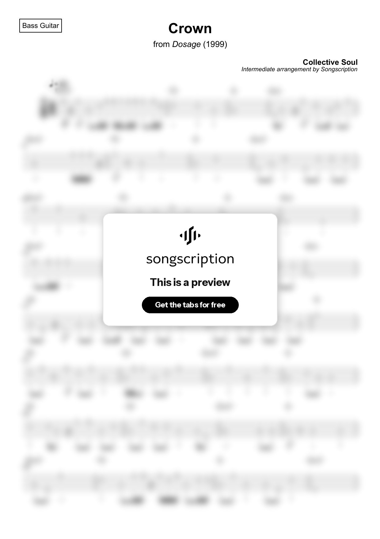 Intermediate Bass Guitar Tabs for "Crown" by Collective Soul