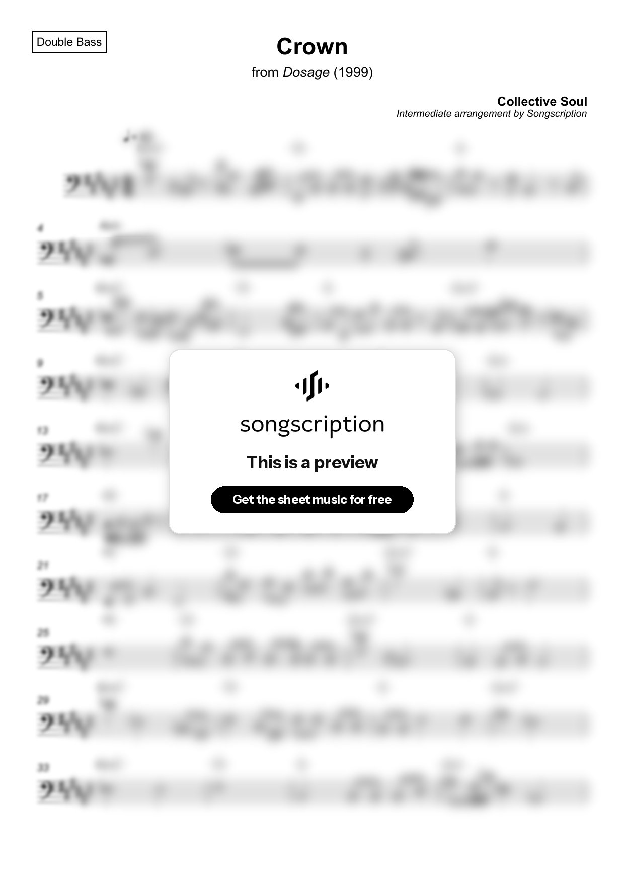 Intermediate Double Bass Sheet Music for "Crown" by Collective Soul