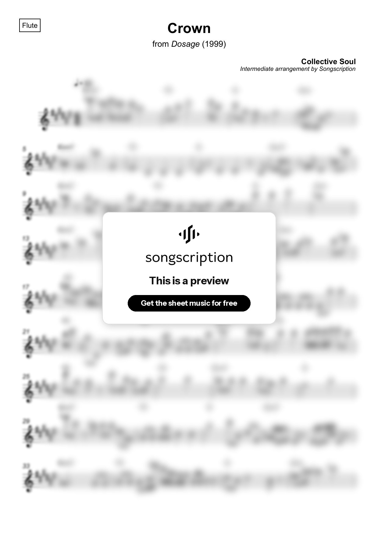 Intermediate Flute Sheet Music for "Crown" by Collective Soul