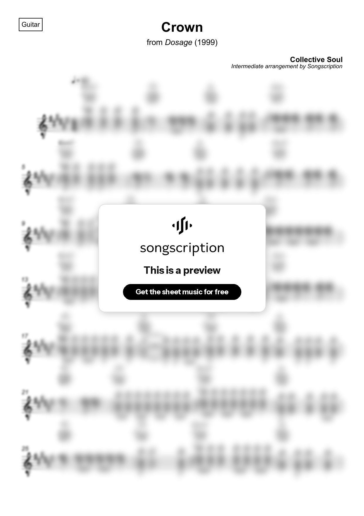 Intermediate Acoustic Guitar Sheet Music for "Crown" by Collective Soul