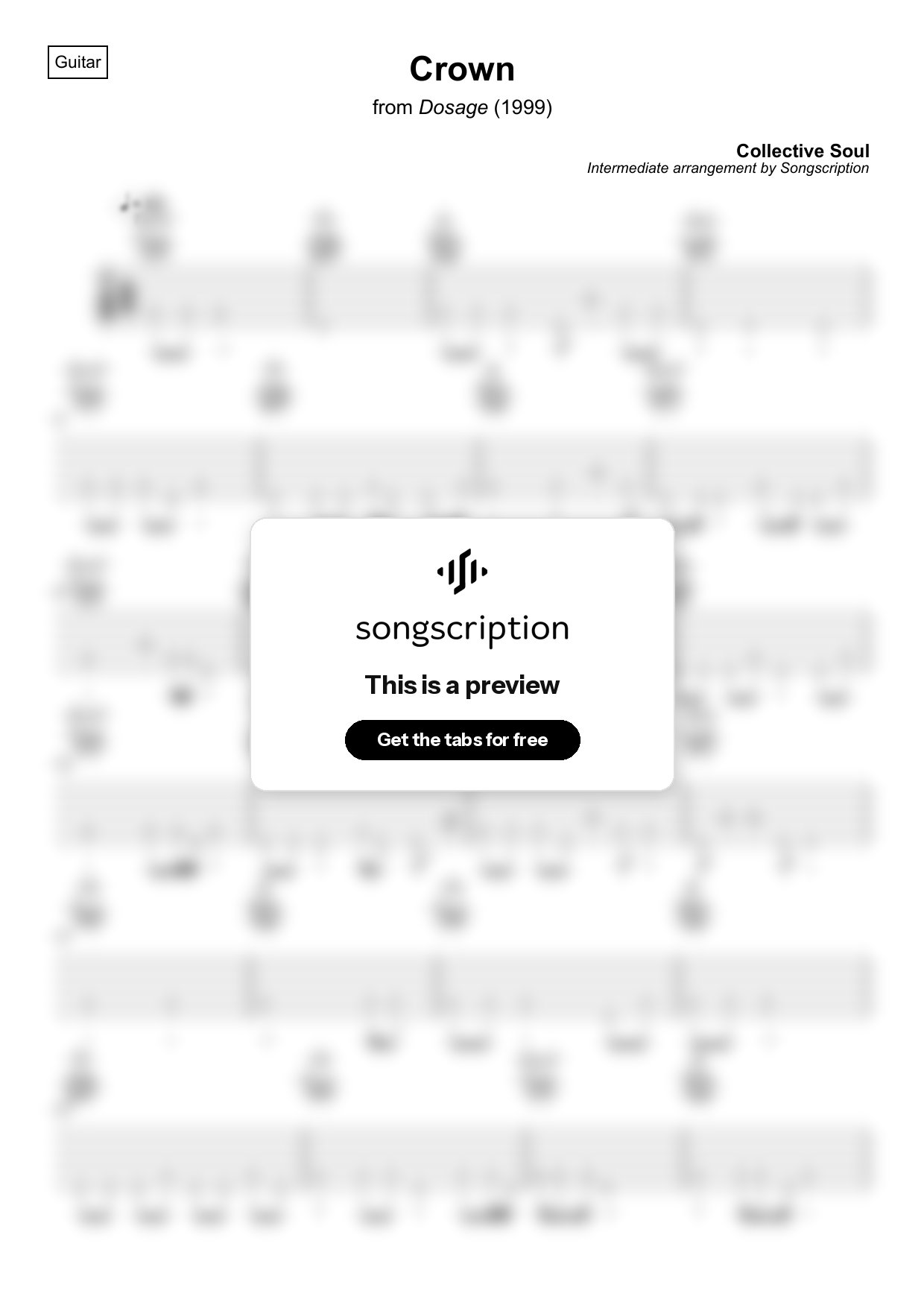 Intermediate Acoustic Guitar Tabs for "Crown" by Collective Soul