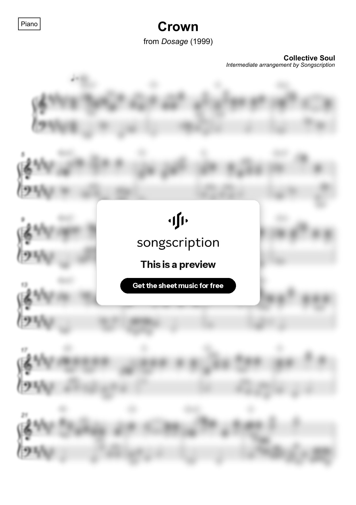 Intermediate Piano Sheet Music for "Crown" by Collective Soul