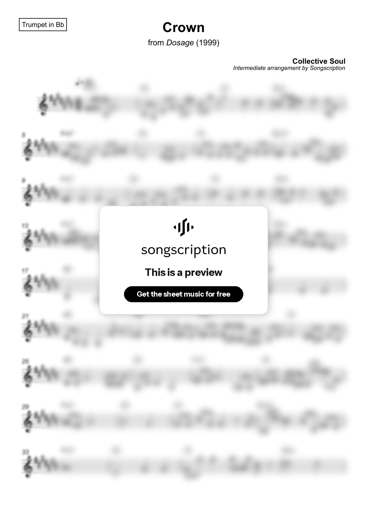 Intermediate Trumpet Sheet Music for "Crown" by Collective Soul