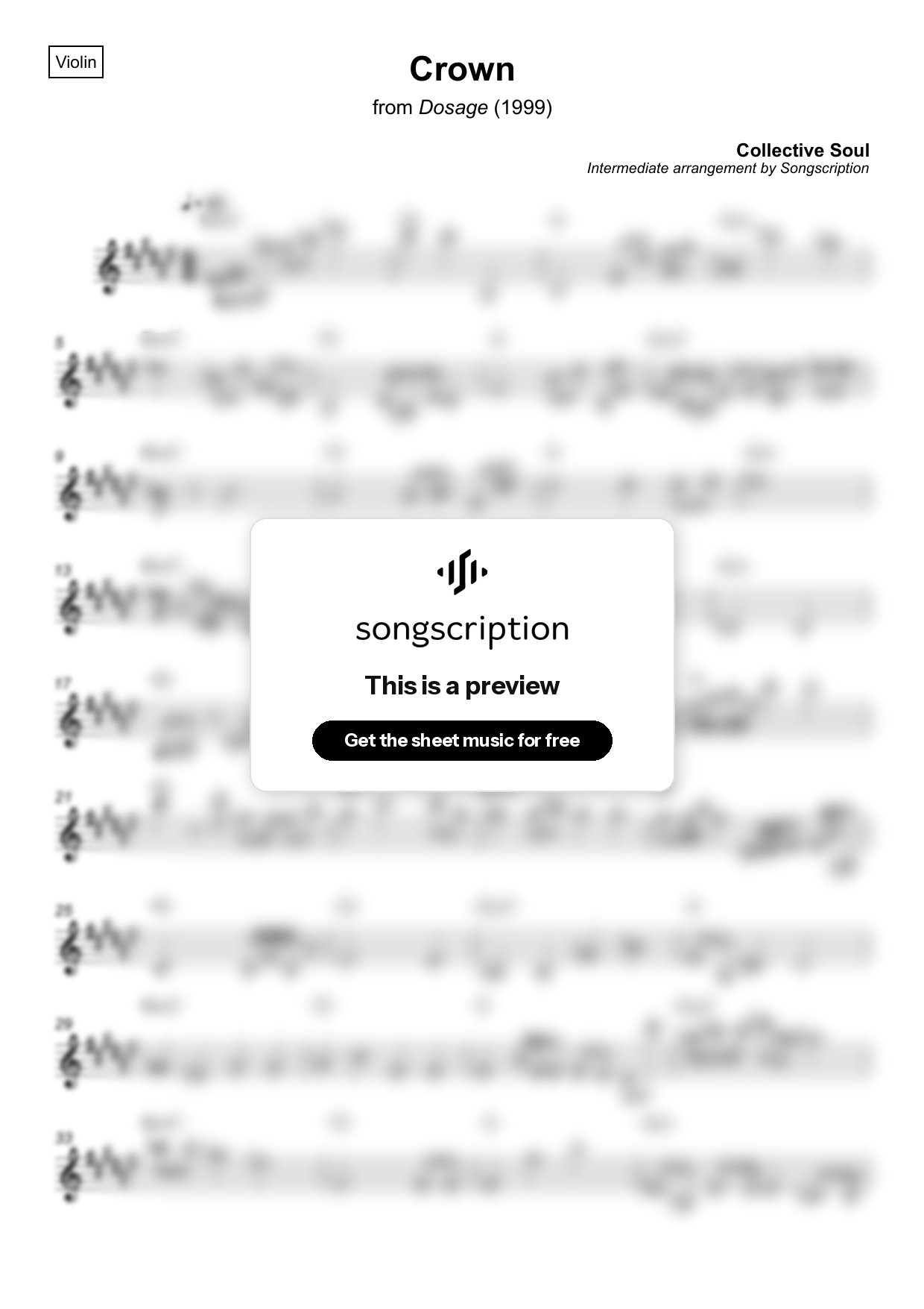 Intermediate Violin Sheet Music for "Crown" by Collective Soul
