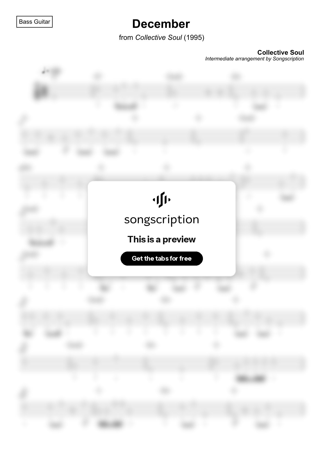 Intermediate Bass Guitar Tabs for "December" by Collective Soul