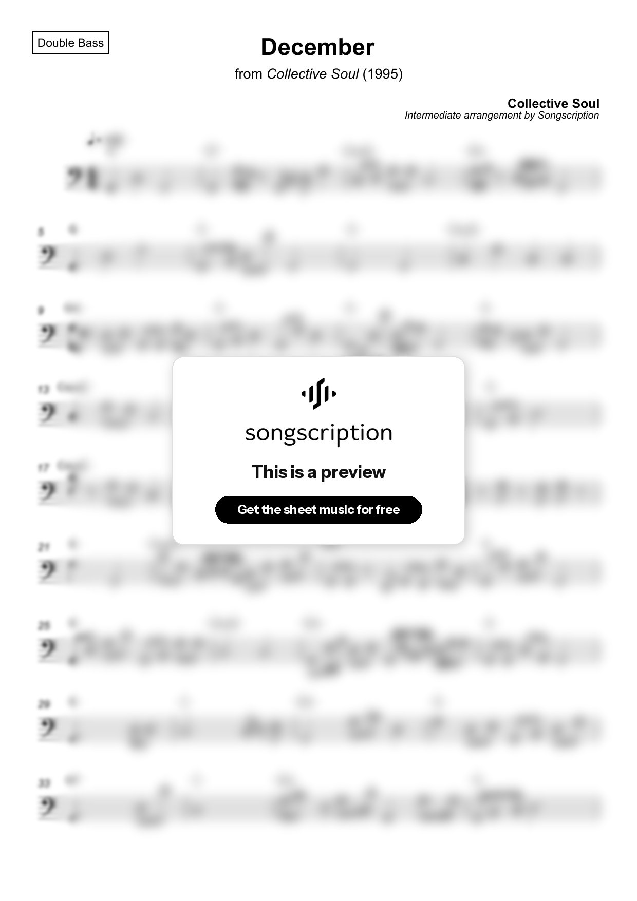Intermediate Double Bass Sheet Music for "December" by Collective Soul