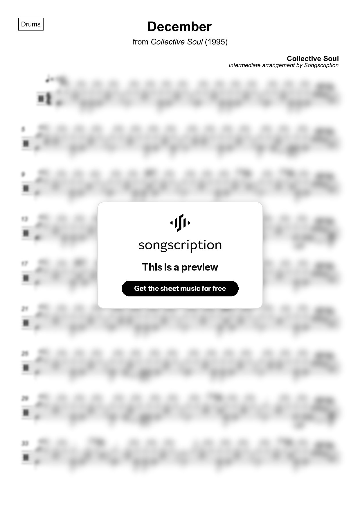 Intermediate Drums Sheet Music for "December" by Collective Soul