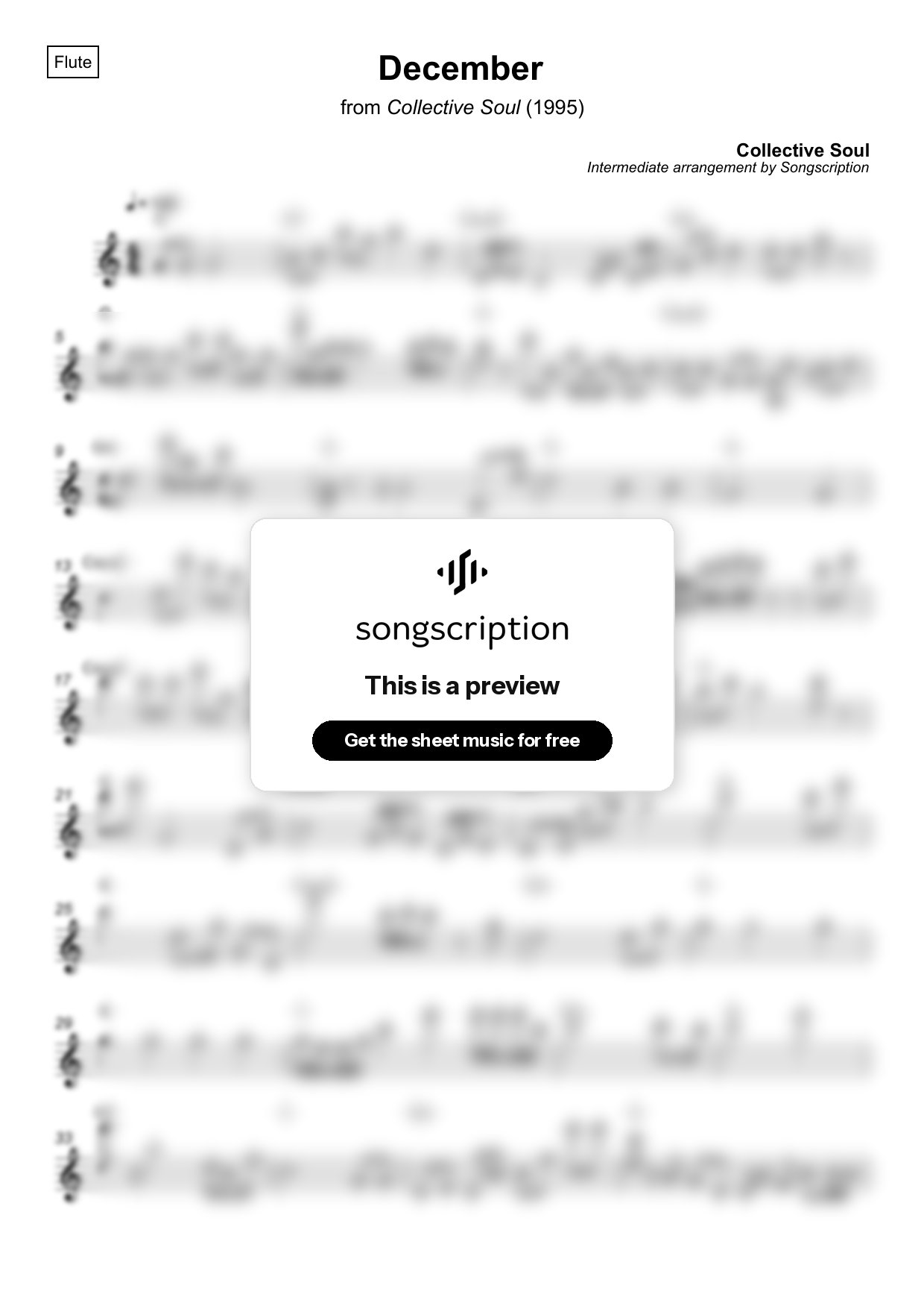 Intermediate Flute Sheet Music for "December" by Collective Soul