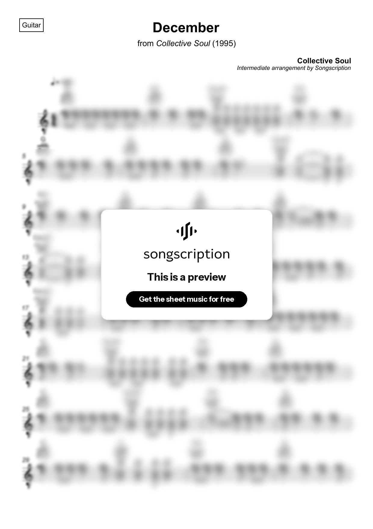 Intermediate Acoustic Guitar Sheet Music for "December" by Collective Soul