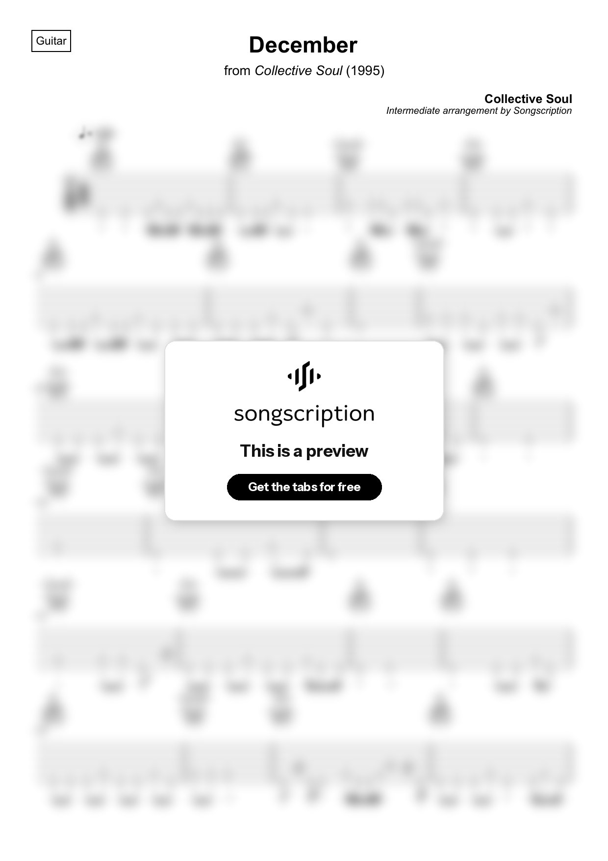 Intermediate Acoustic Guitar Tabs for "December" by Collective Soul