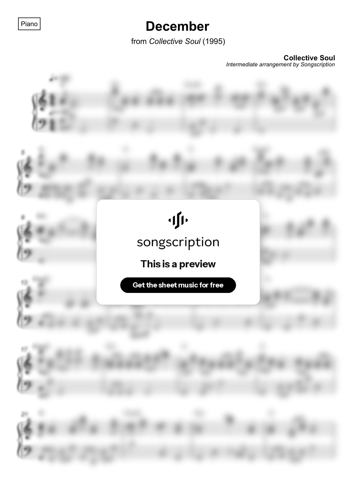 Intermediate Piano Sheet Music for "December" by Collective Soul