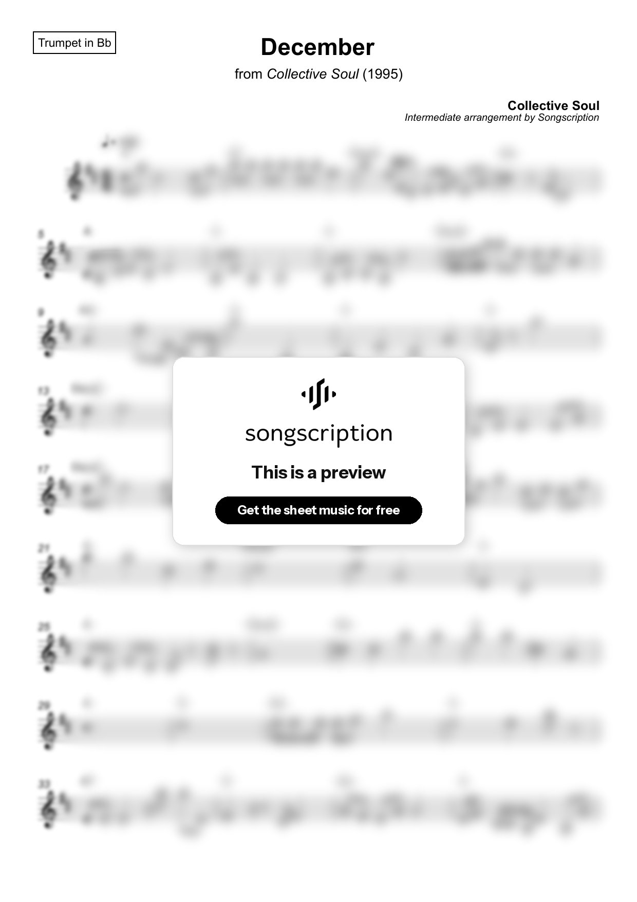 Intermediate Trumpet Sheet Music for "December" by Collective Soul