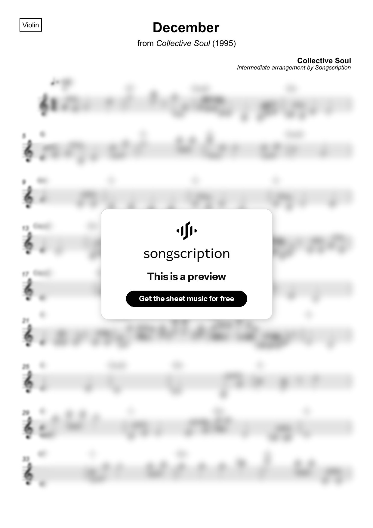 Intermediate Violin Sheet Music for "December" by Collective Soul