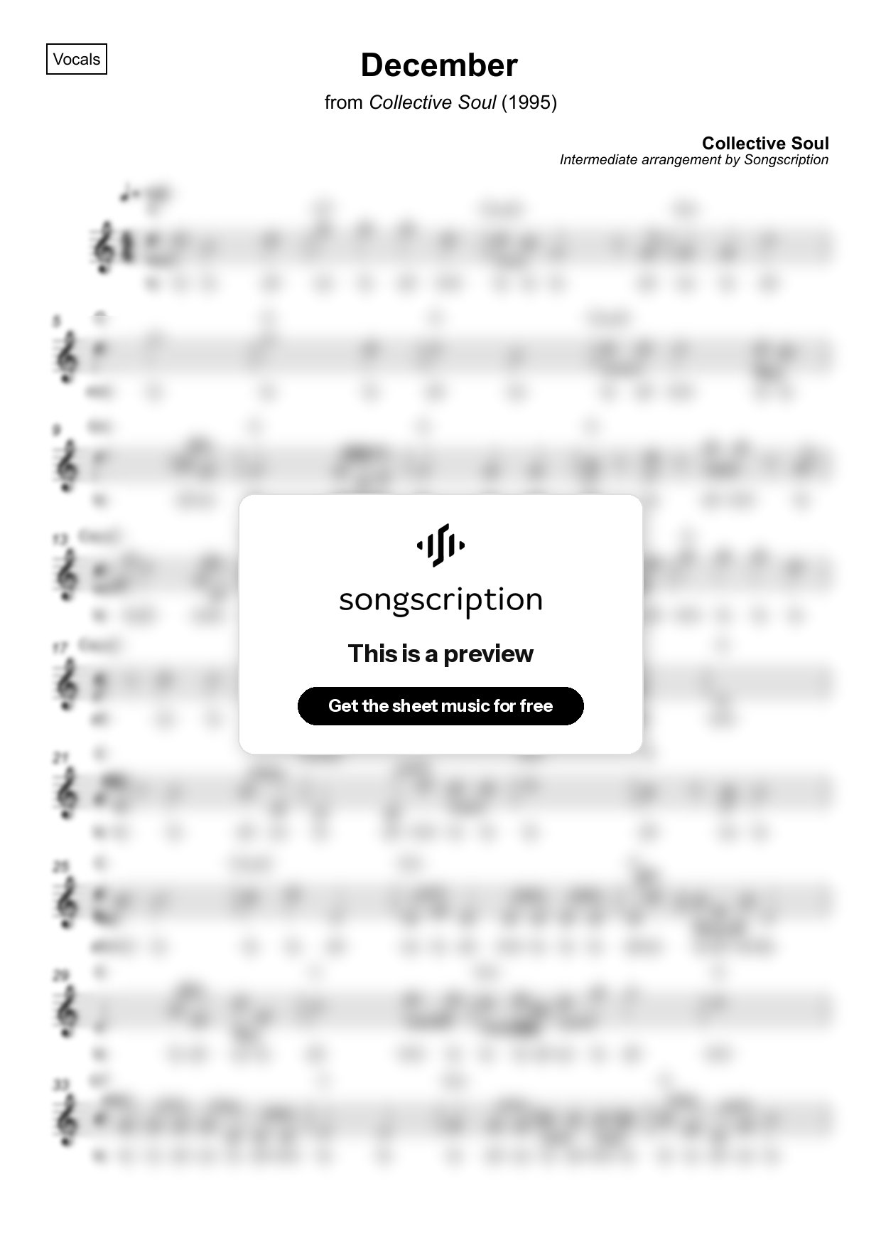 Intermediate Vocals Sheet Music for "December" by Collective Soul