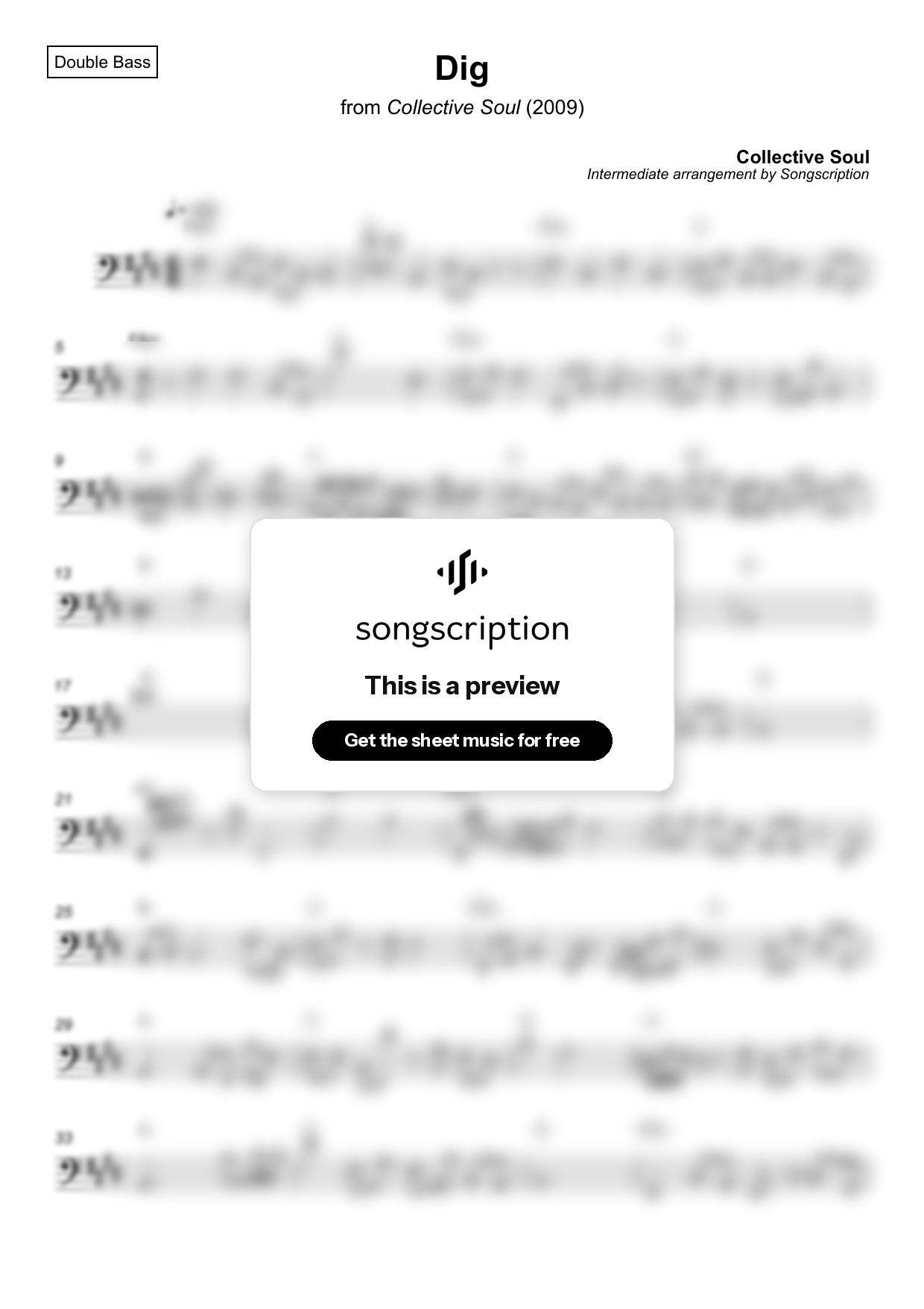 Intermediate Double Bass Sheet Music for "Dig" by Collective Soul