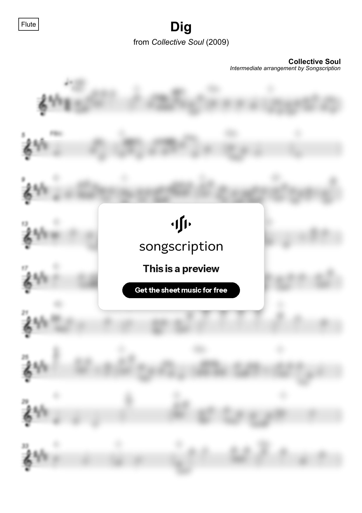 Intermediate Flute Sheet Music for "Dig" by Collective Soul