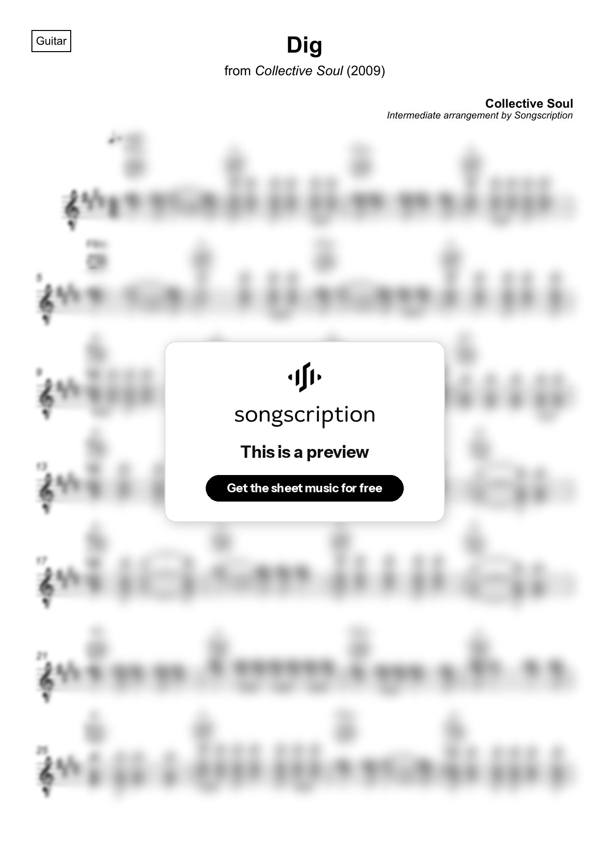 Intermediate Acoustic Guitar Sheet Music for "Dig" by Collective Soul