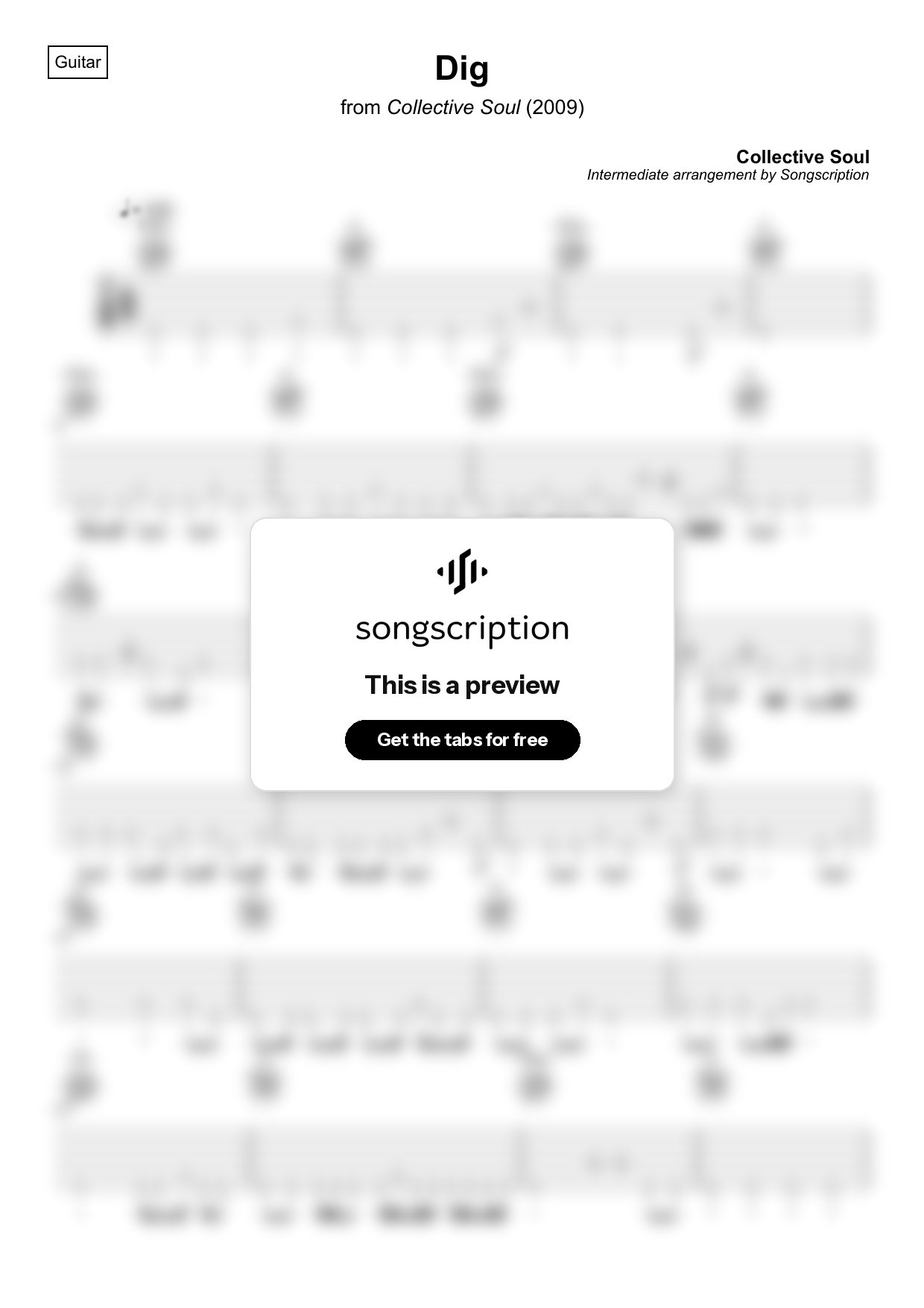 Intermediate Acoustic Guitar Tabs for "Dig" by Collective Soul