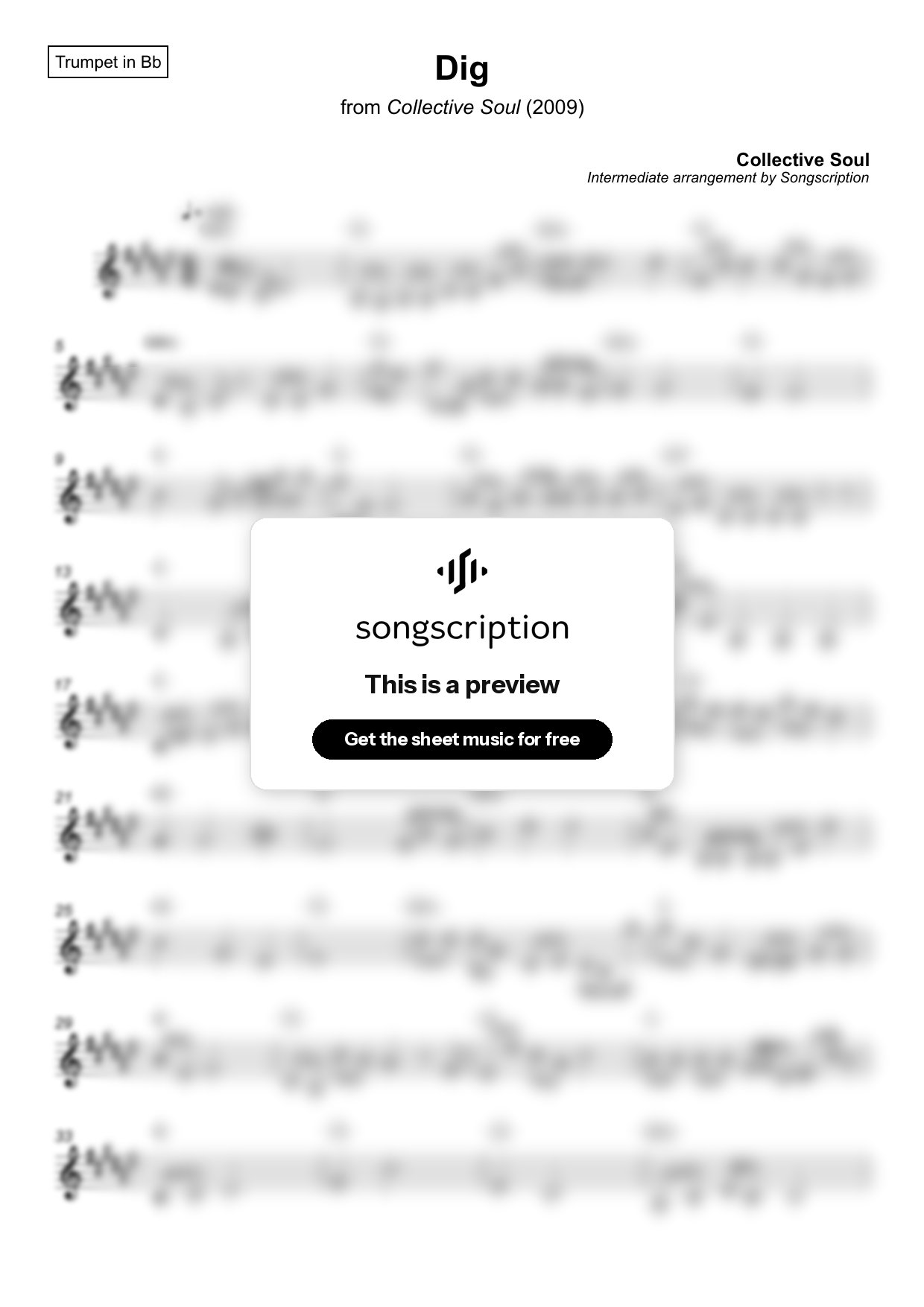 Intermediate Trumpet Sheet Music for "Dig" by Collective Soul