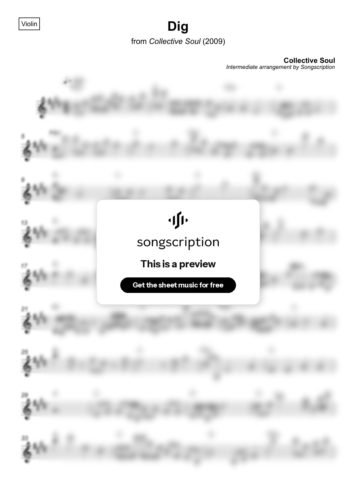Intermediate Violin Sheet Music for "Dig" by Collective Soul