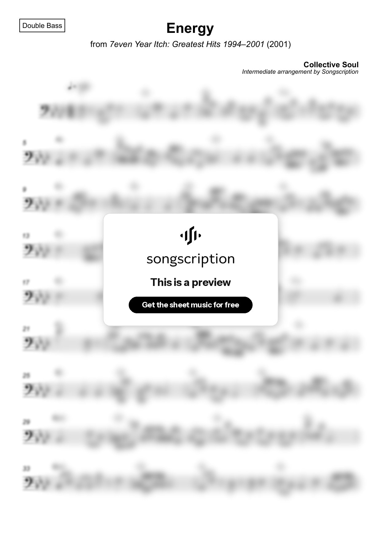 Intermediate Double Bass Sheet Music for "Energy" by Collective Soul