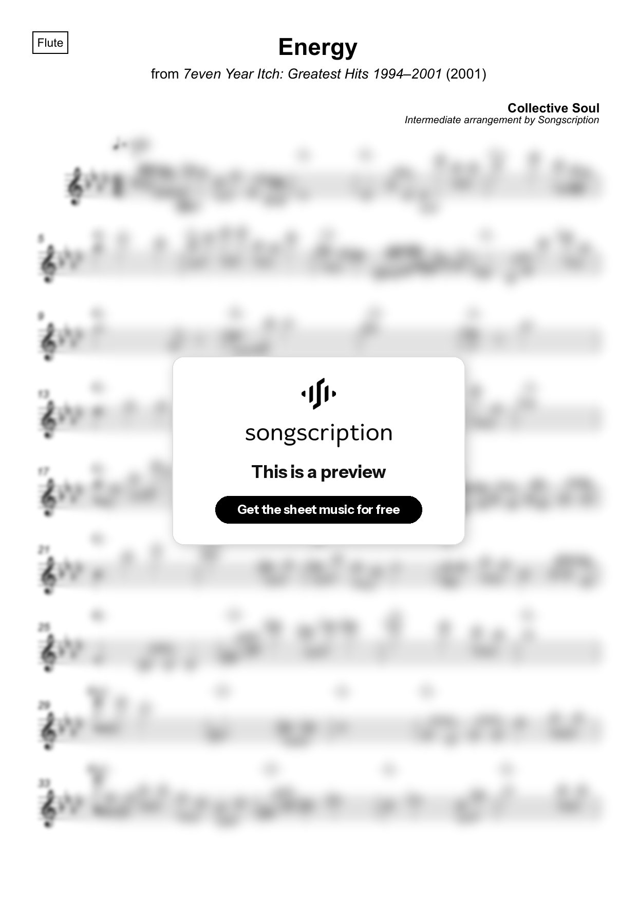Intermediate Flute Sheet Music for "Energy" by Collective Soul
