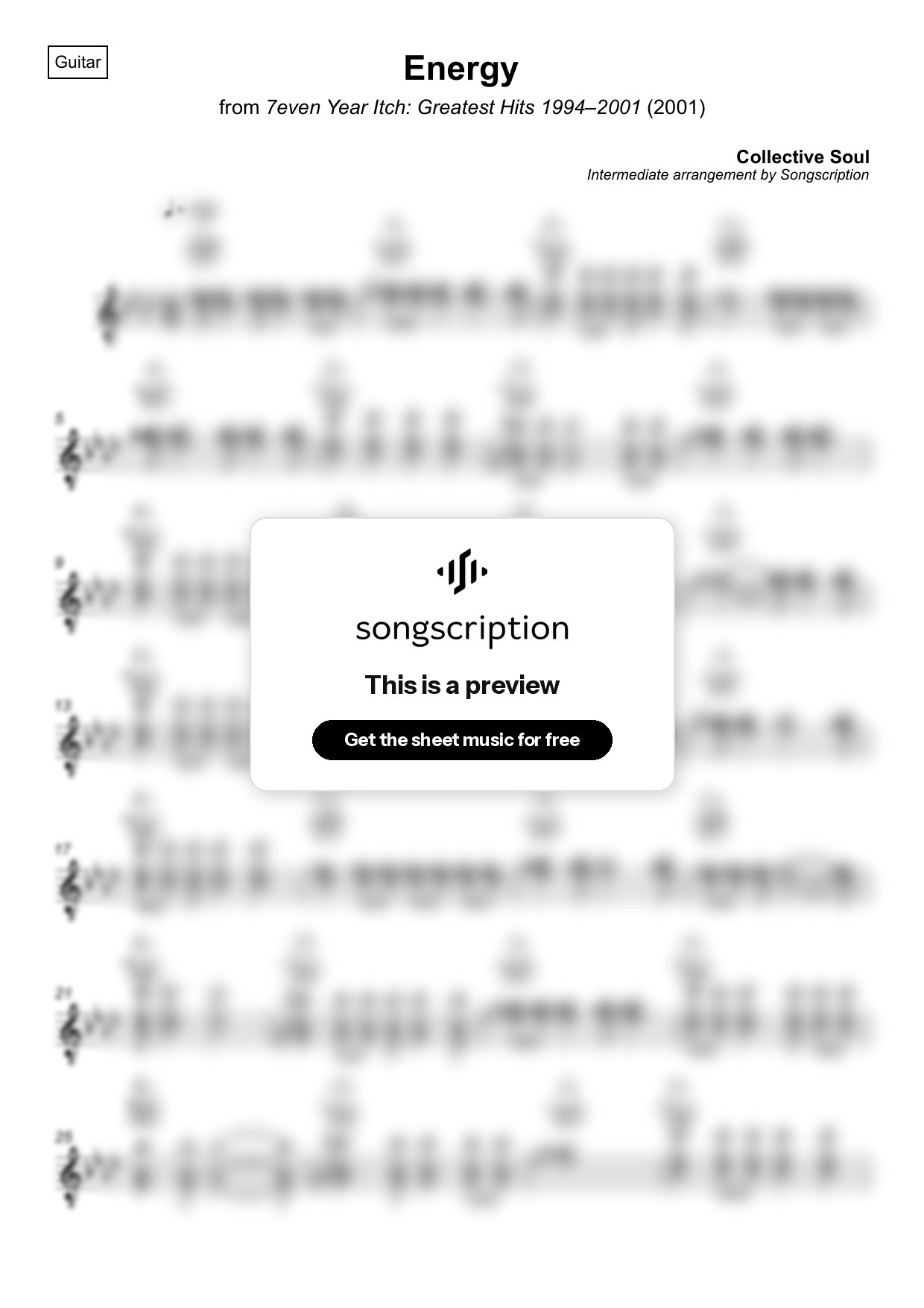 Intermediate Acoustic Guitar Sheet Music for "Energy" by Collective Soul