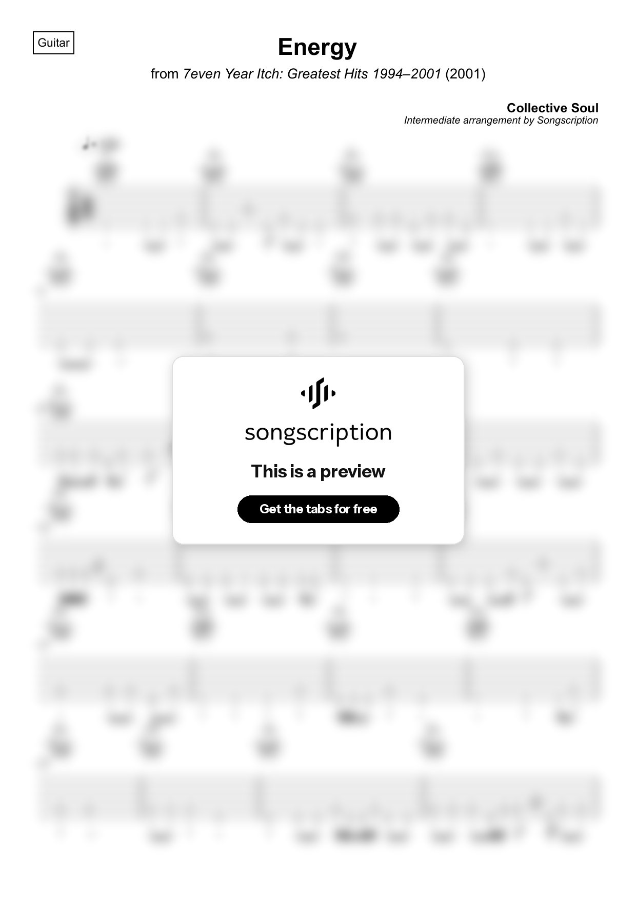 Intermediate Acoustic Guitar Tabs for "Energy" by Collective Soul