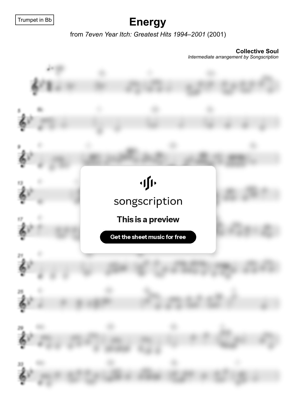 Intermediate Trumpet Sheet Music for "Energy" by Collective Soul