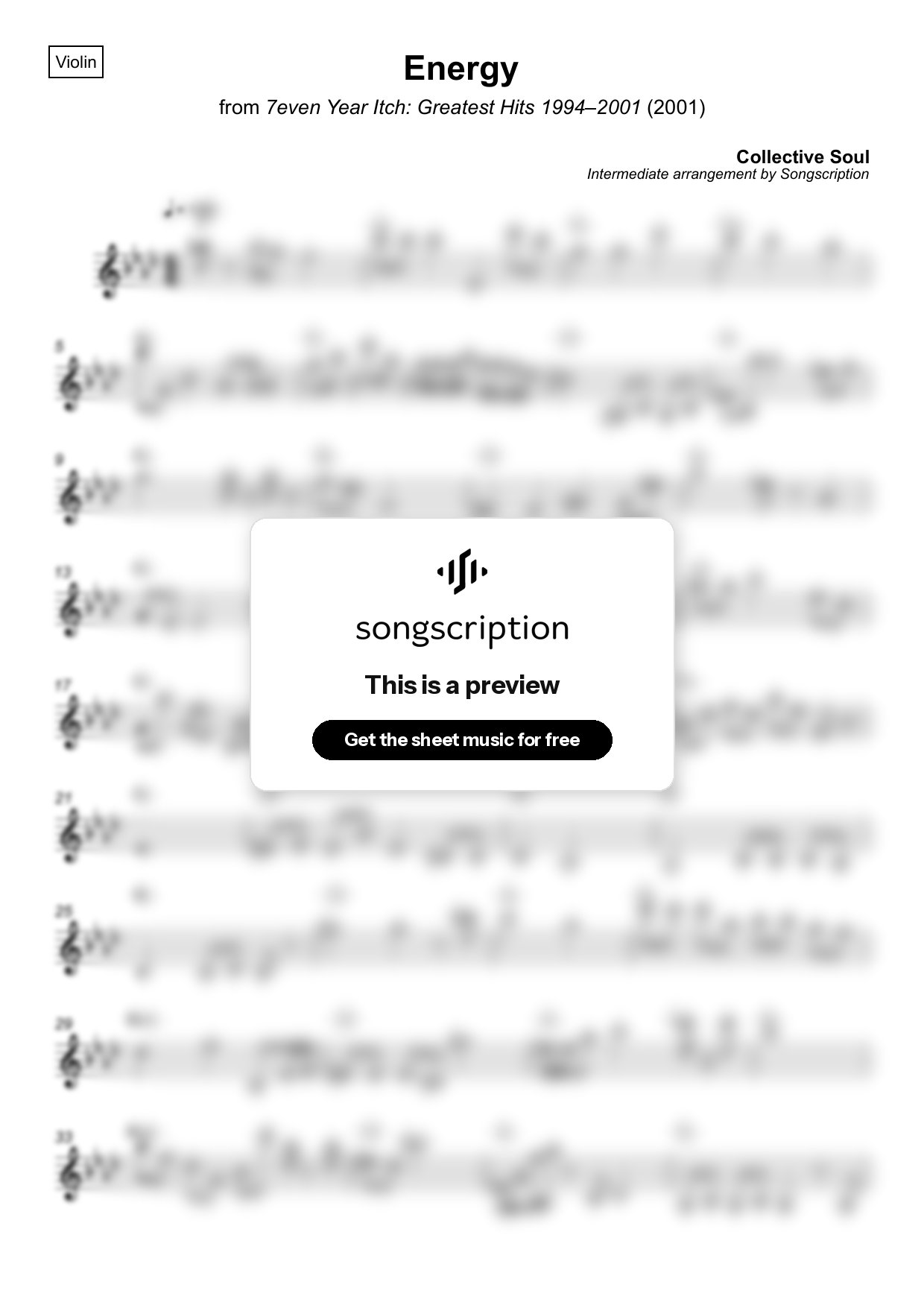 Intermediate Violin Sheet Music for "Energy" by Collective Soul