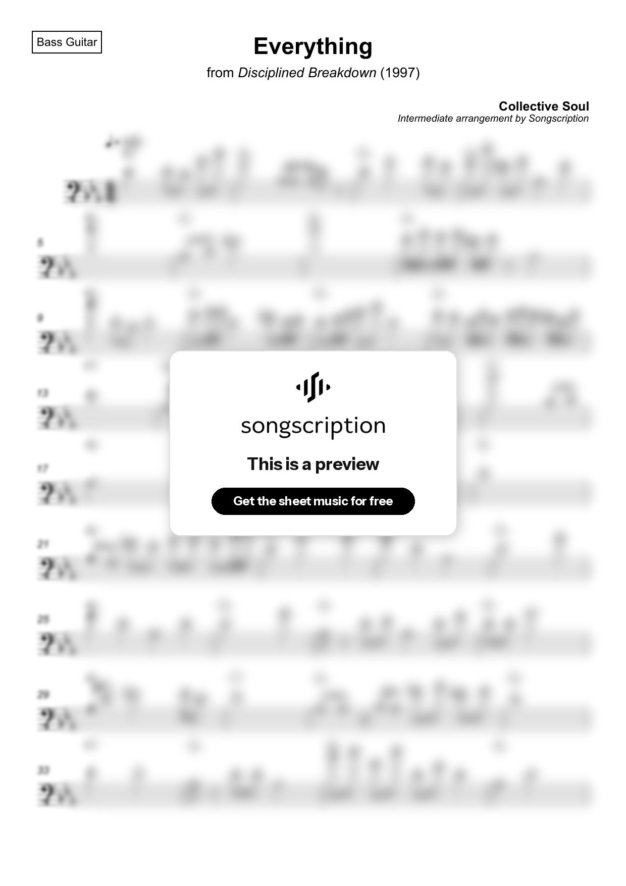 Intermediate Bass Guitar Sheet Music for "Everything" by Collective Soul