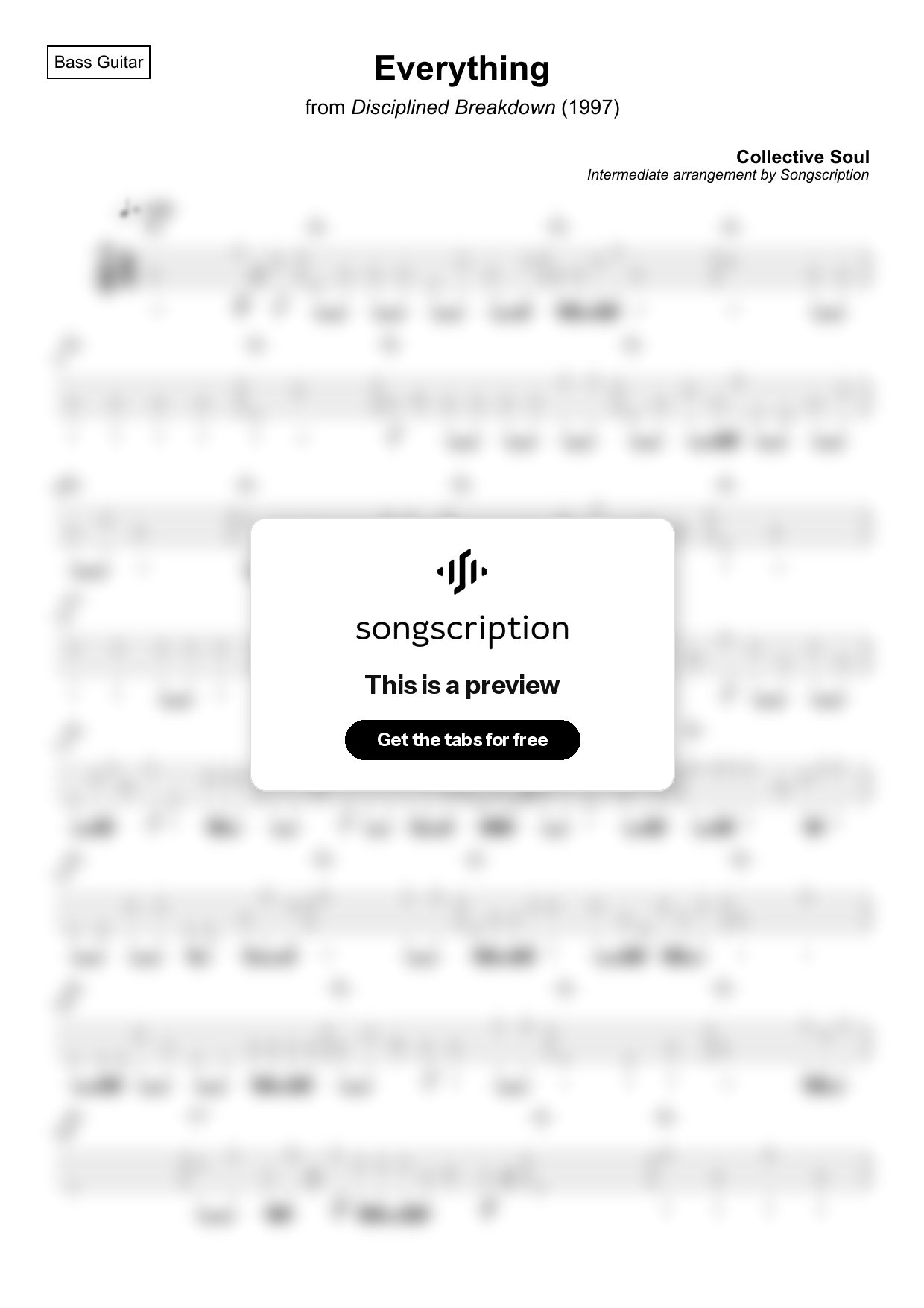 Intermediate Bass Guitar Tabs for "Everything" by Collective Soul