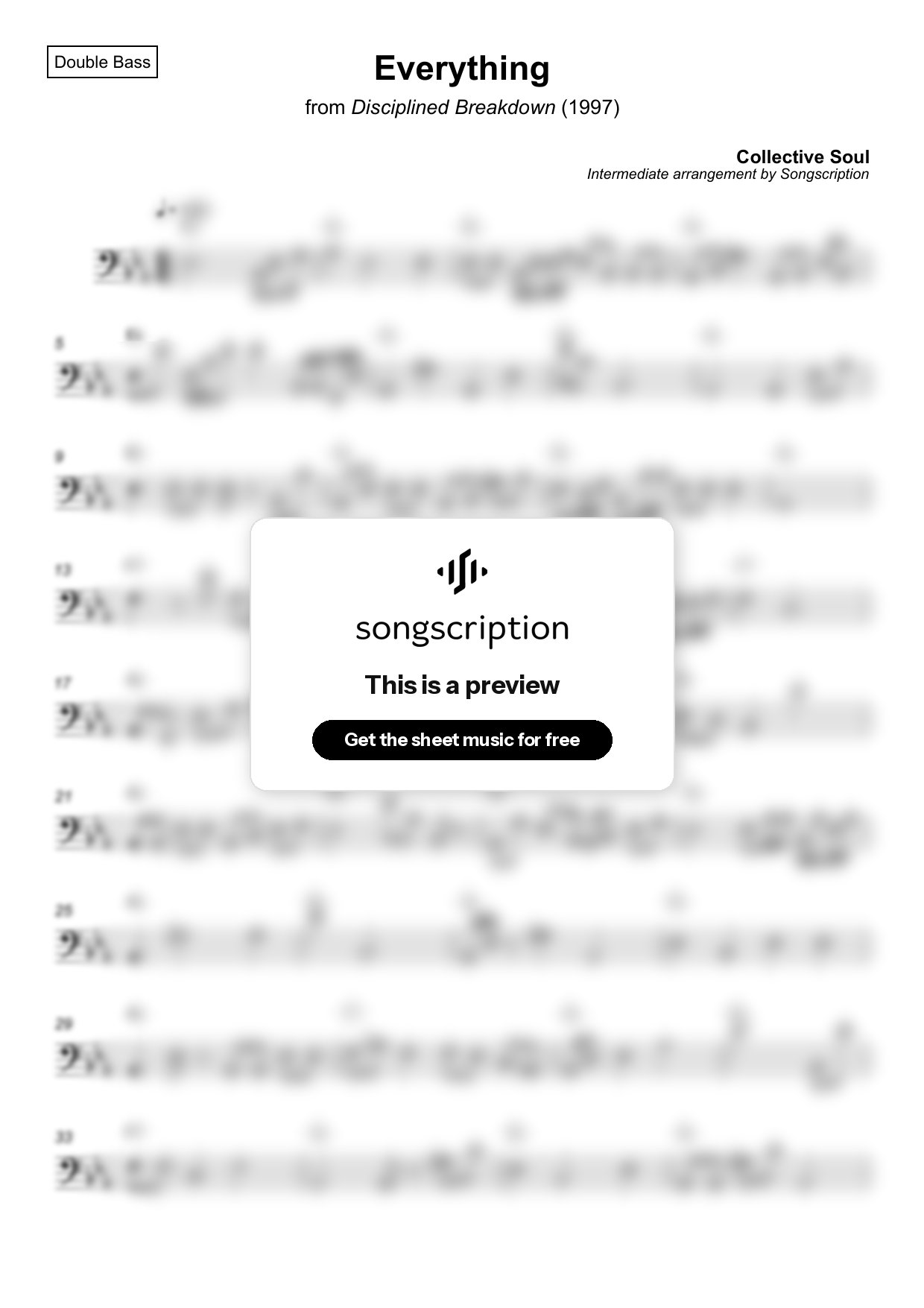 Intermediate Double Bass Sheet Music for "Everything" by Collective Soul