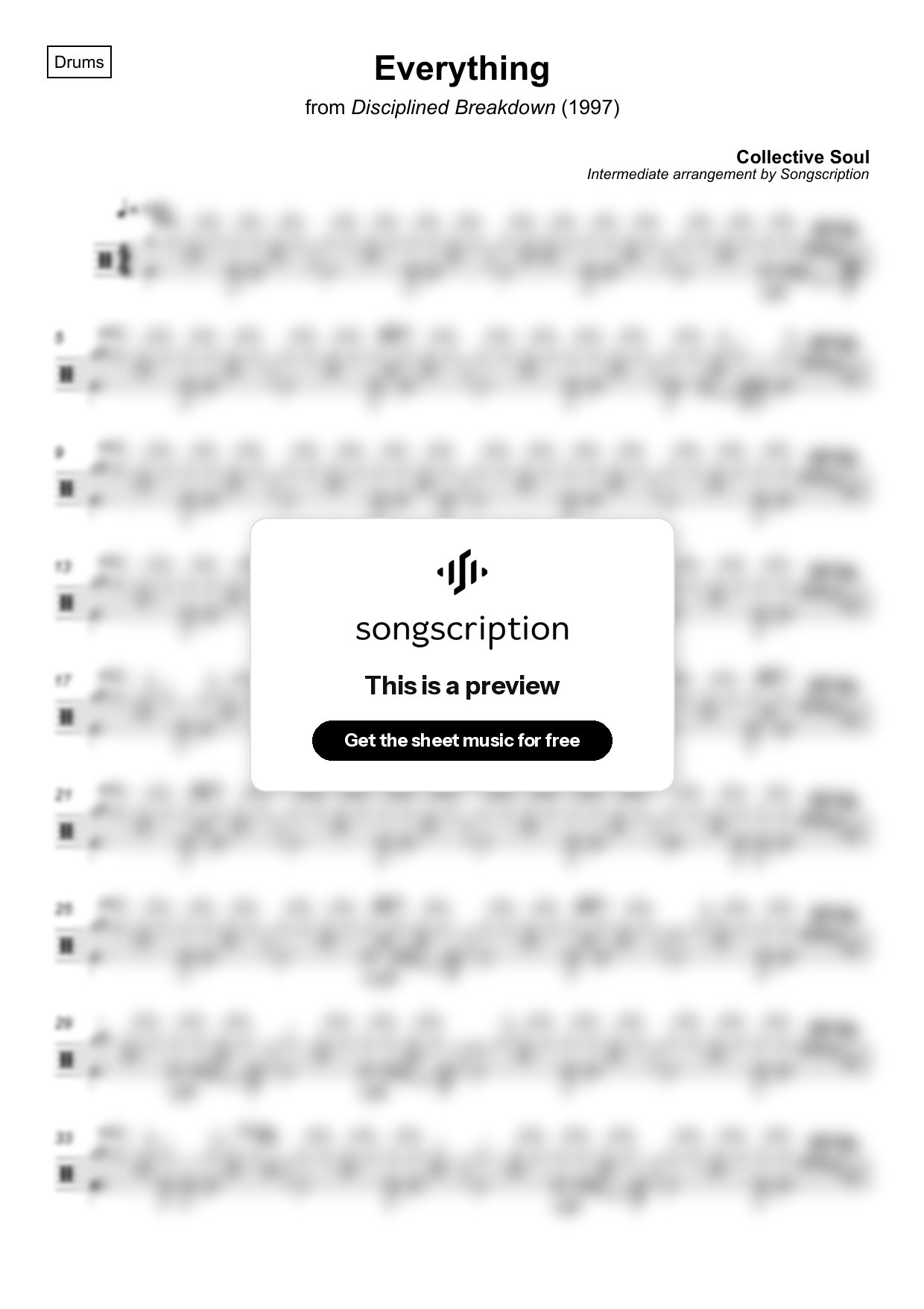 Intermediate Drums Sheet Music for "Everything" by Collective Soul