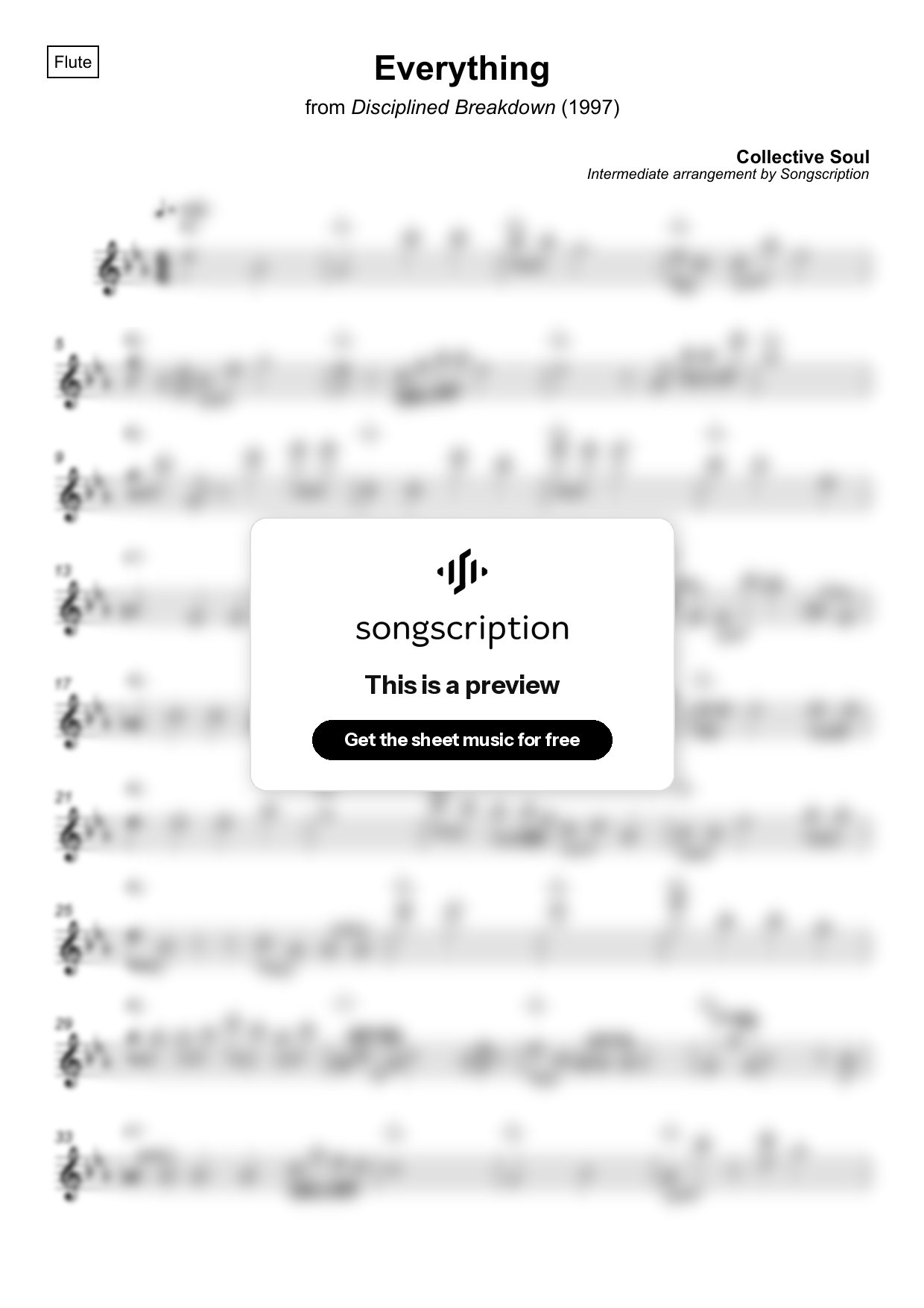 Intermediate Flute Sheet Music for "Everything" by Collective Soul