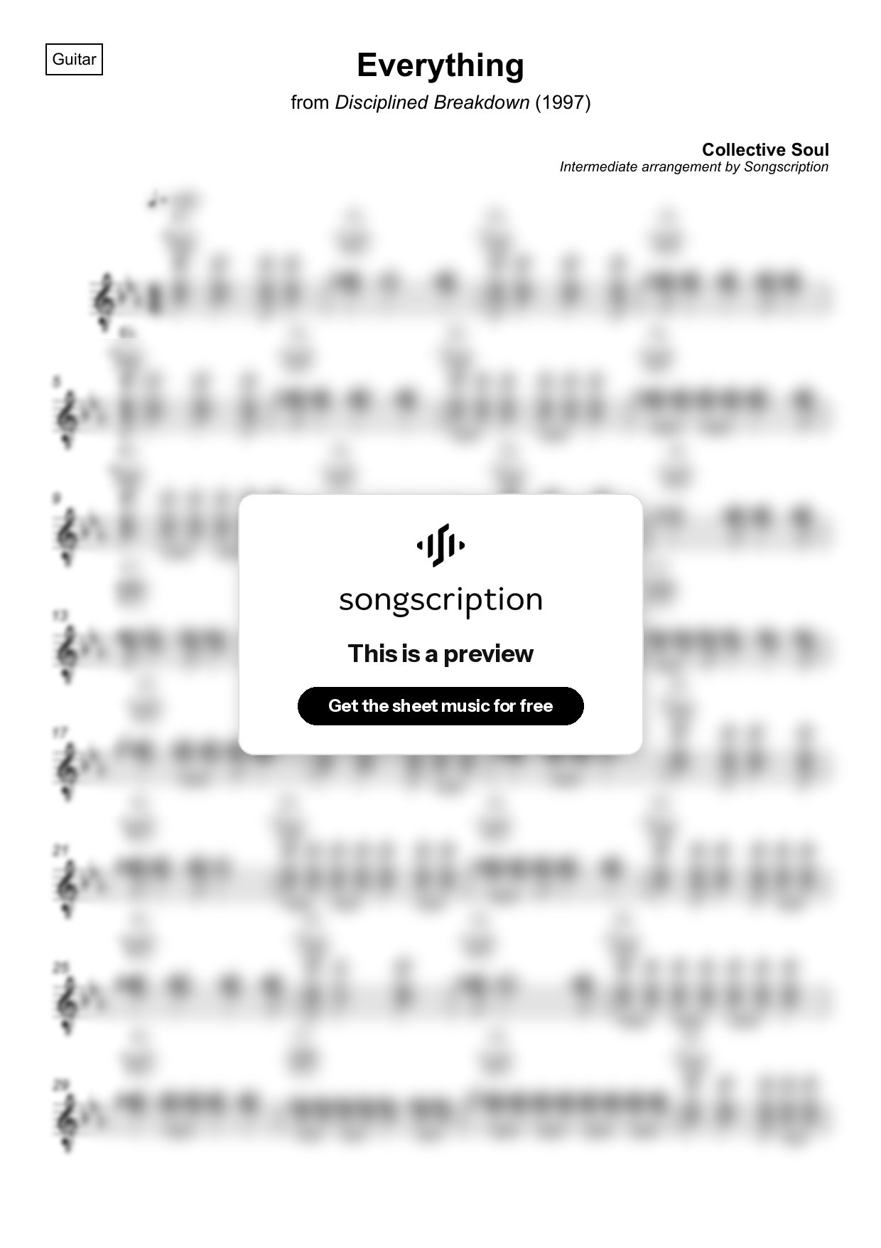 Intermediate Acoustic Guitar Sheet Music for "Everything" by Collective Soul