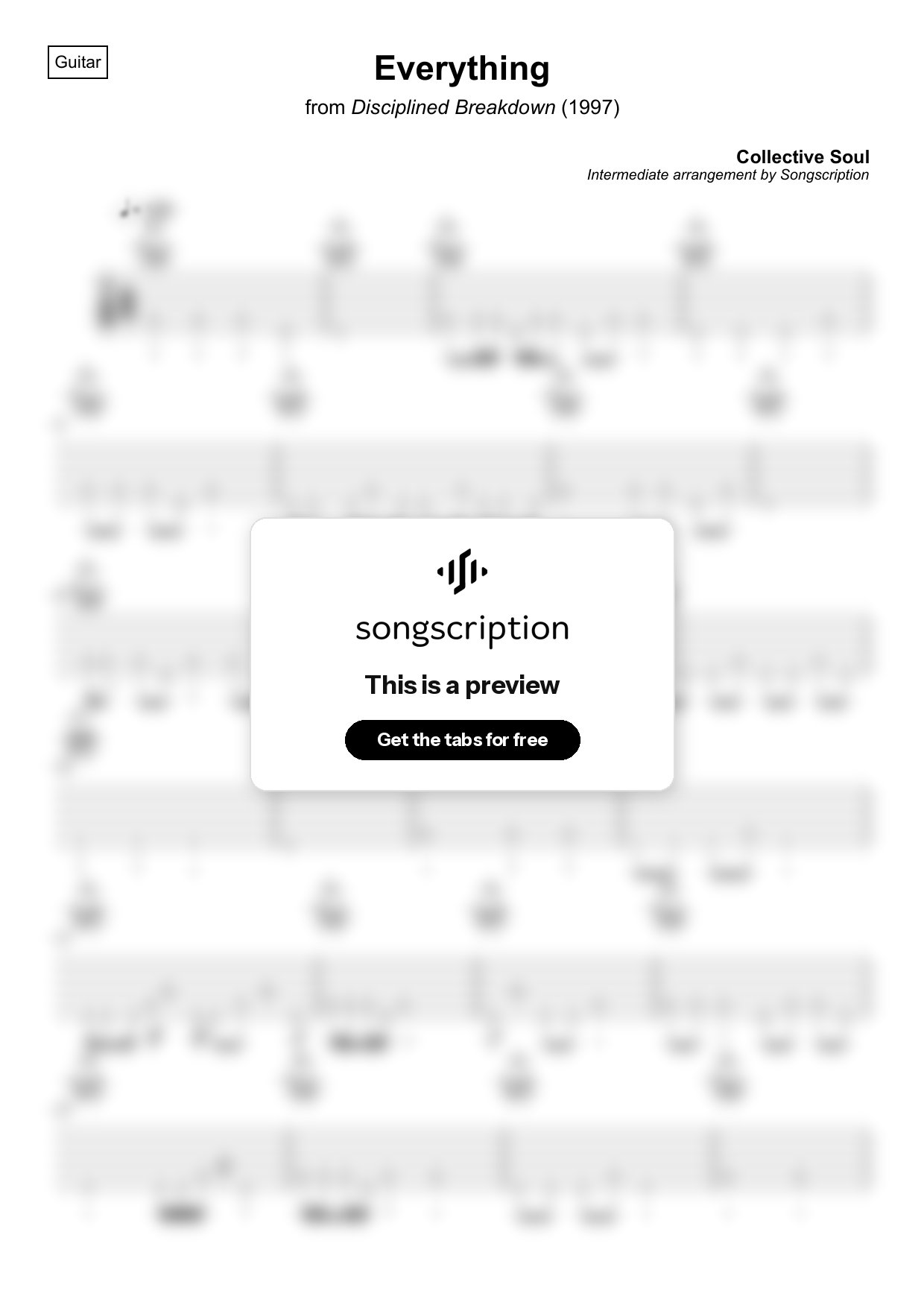 Intermediate Acoustic Guitar Tabs for "Everything" by Collective Soul