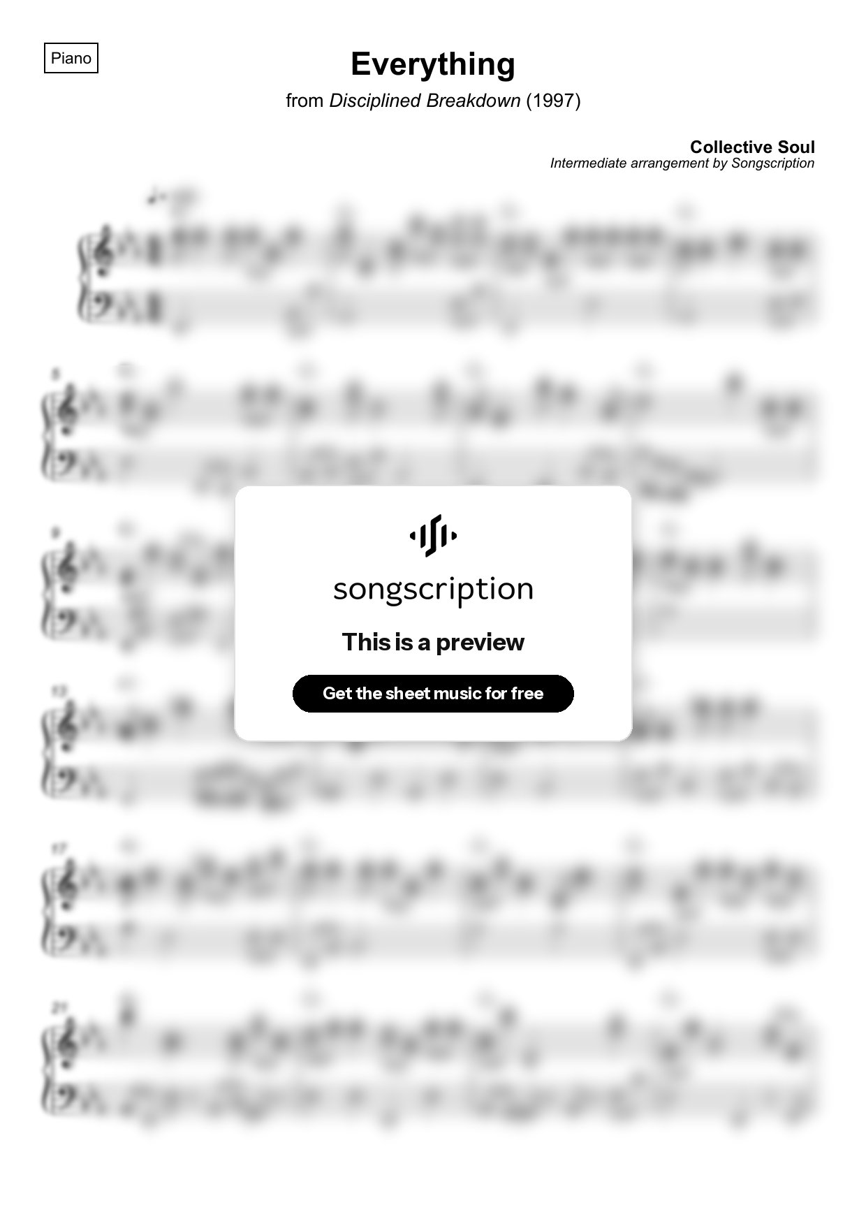 Intermediate Piano Sheet Music for "Everything" by Collective Soul