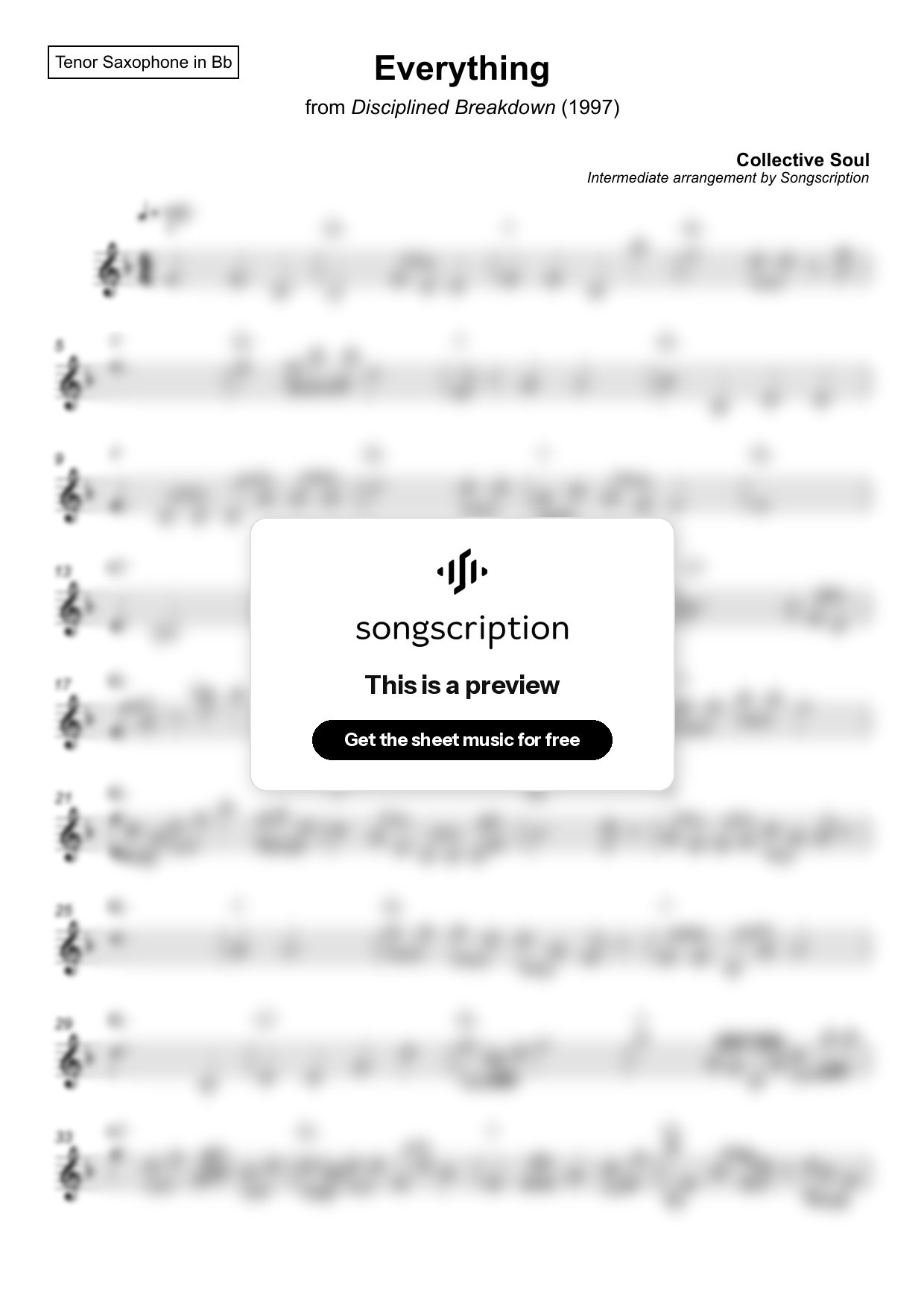 Intermediate Tenor Sax Sheet Music for "Everything" by Collective Soul