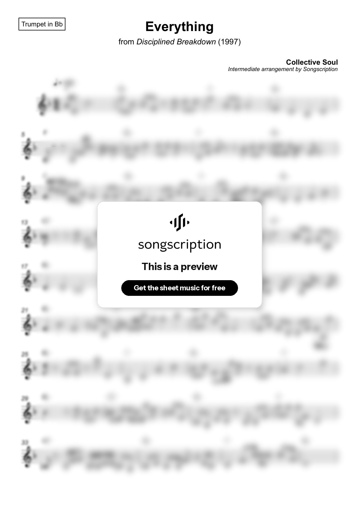 Intermediate Trumpet Sheet Music for "Everything" by Collective Soul