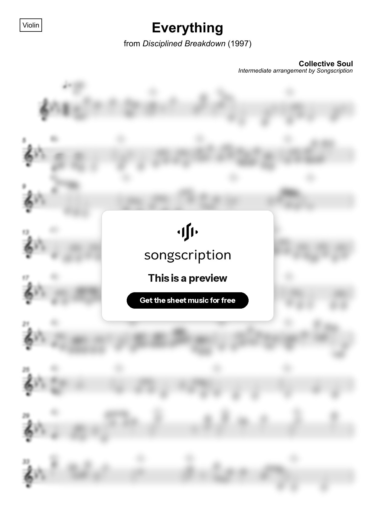 Intermediate Violin Sheet Music for "Everything" by Collective Soul