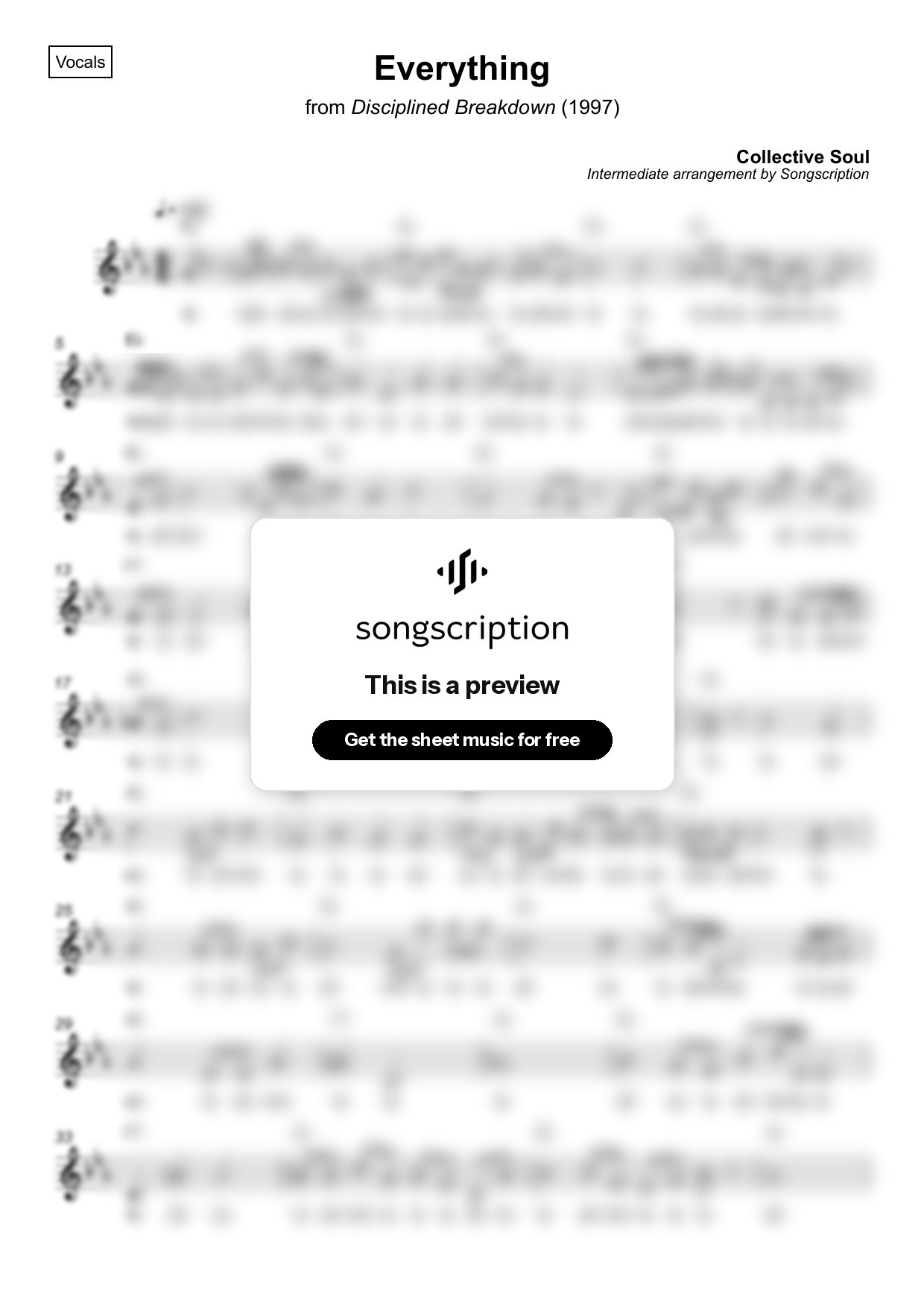 Intermediate Vocals Sheet Music for "Everything" by Collective Soul