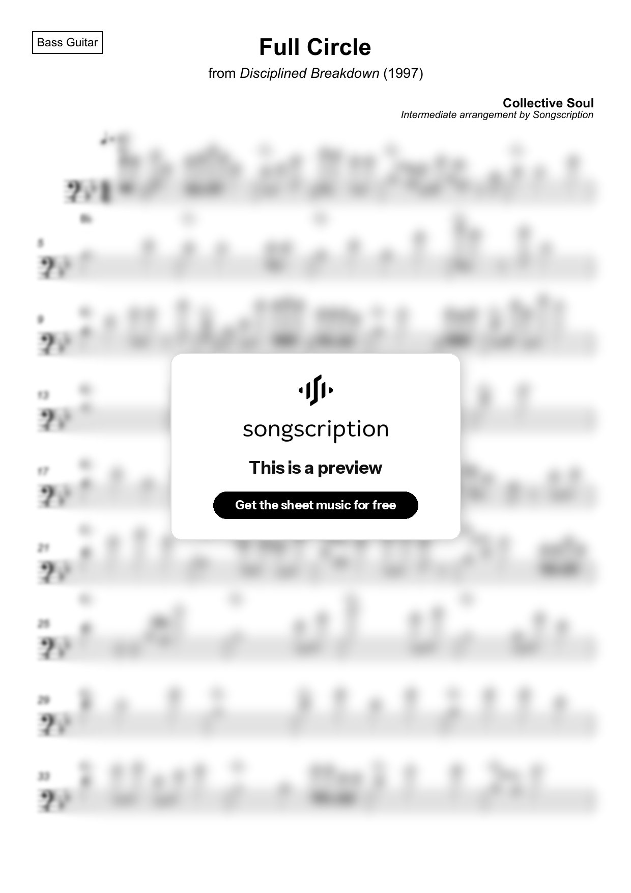 Intermediate Bass Guitar Sheet Music for "Full Circle" by Collective Soul