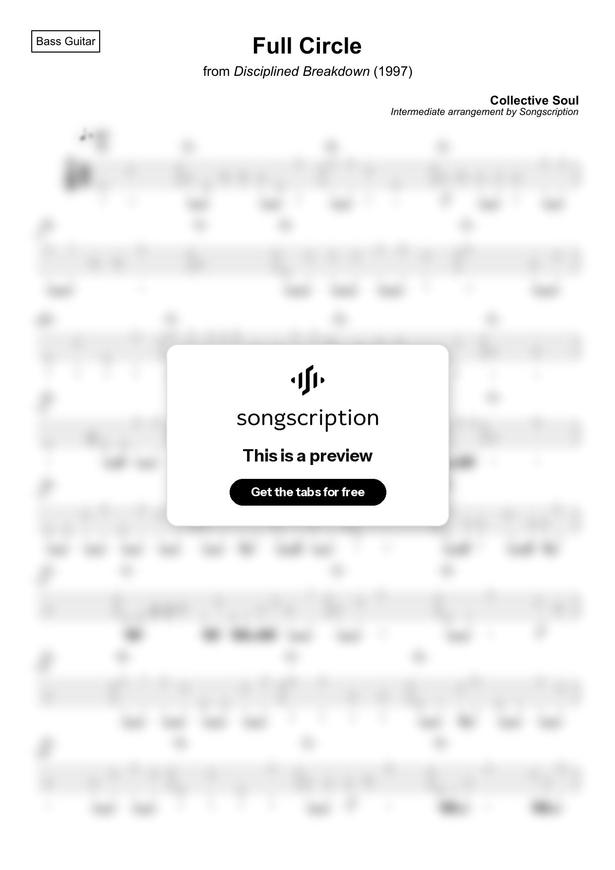 Intermediate Bass Guitar Tabs for "Full Circle" by Collective Soul