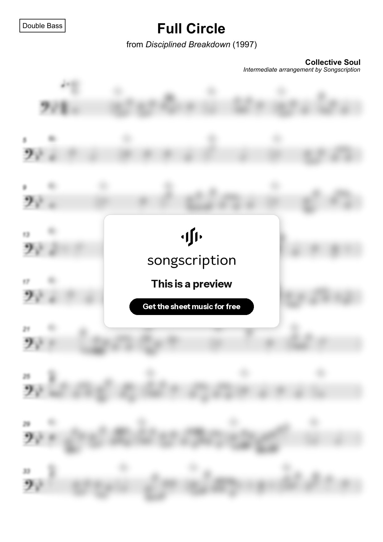 Intermediate Double Bass Sheet Music for "Full Circle" by Collective Soul