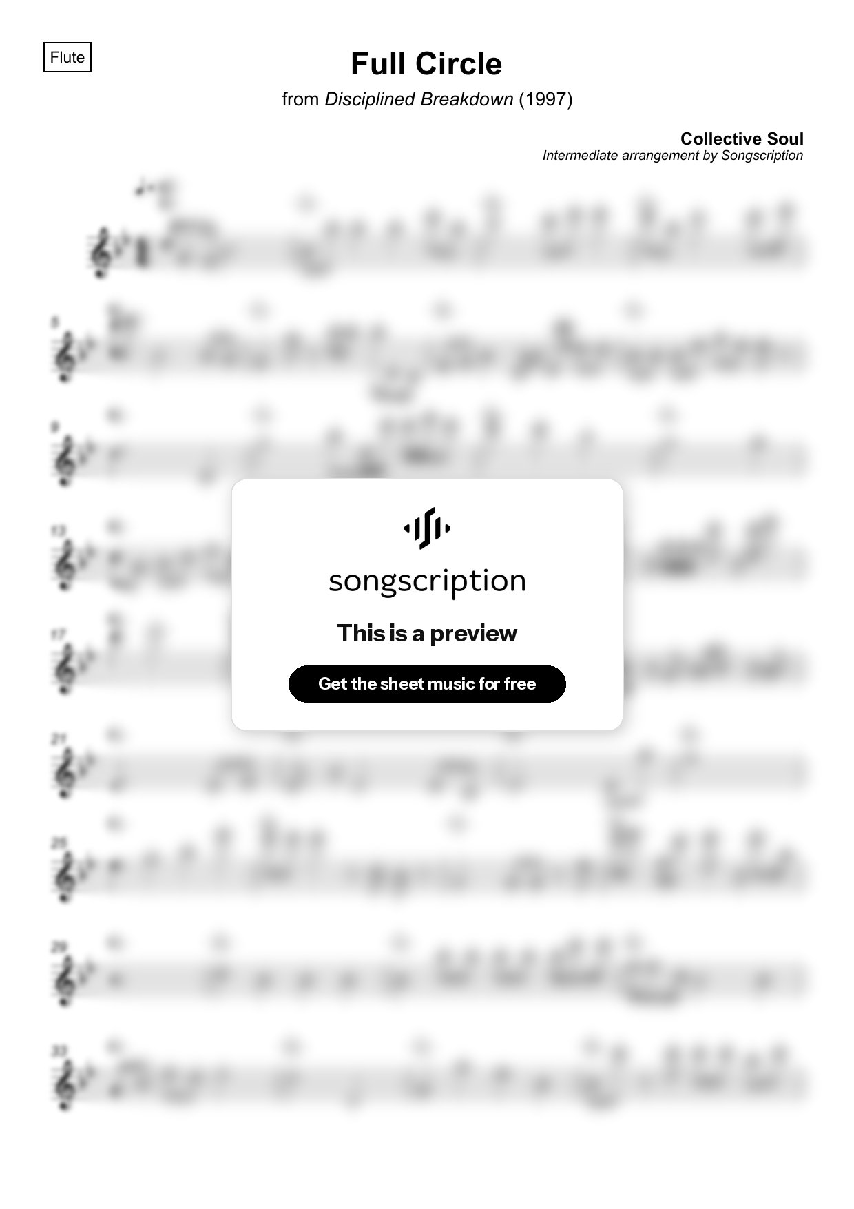 Intermediate Flute Sheet Music for "Full Circle" by Collective Soul