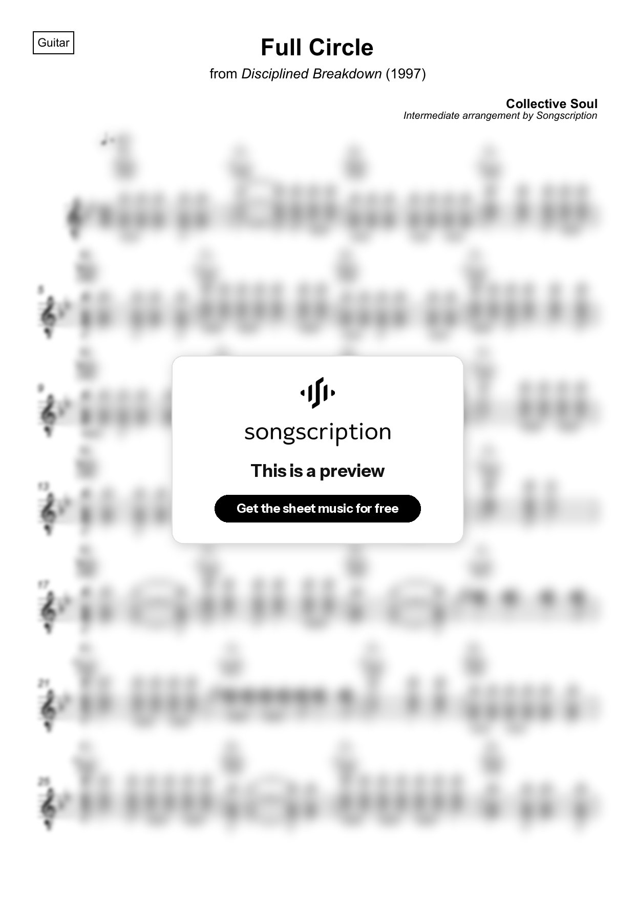Intermediate Acoustic Guitar Sheet Music for "Full Circle" by Collective Soul