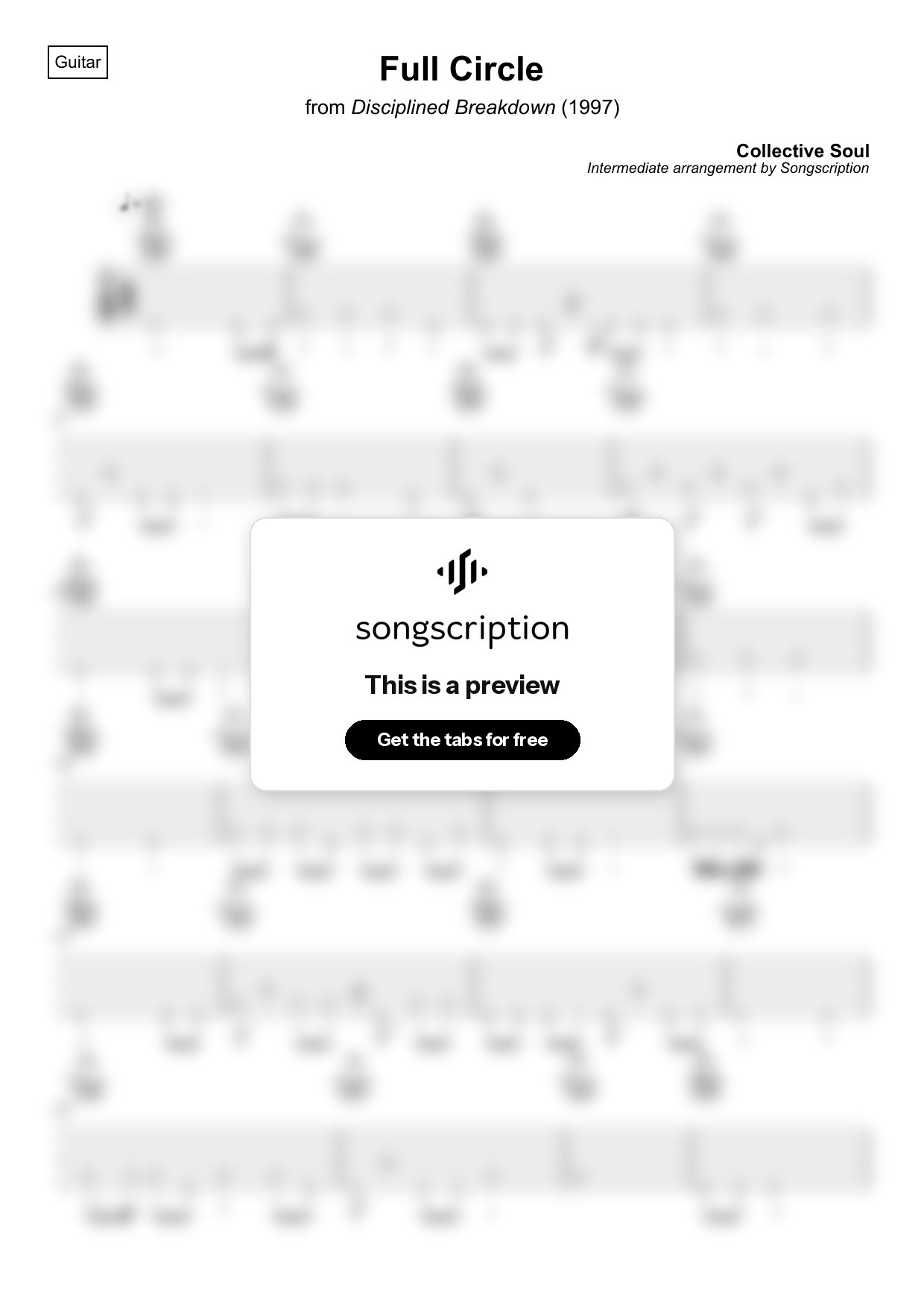 Intermediate Acoustic Guitar Tabs for "Full Circle" by Collective Soul